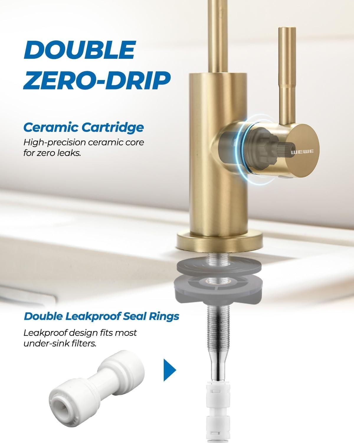 Lead-Free Gold Kitchen Water Filter Faucet | 360° Swivel Gooseneck Design