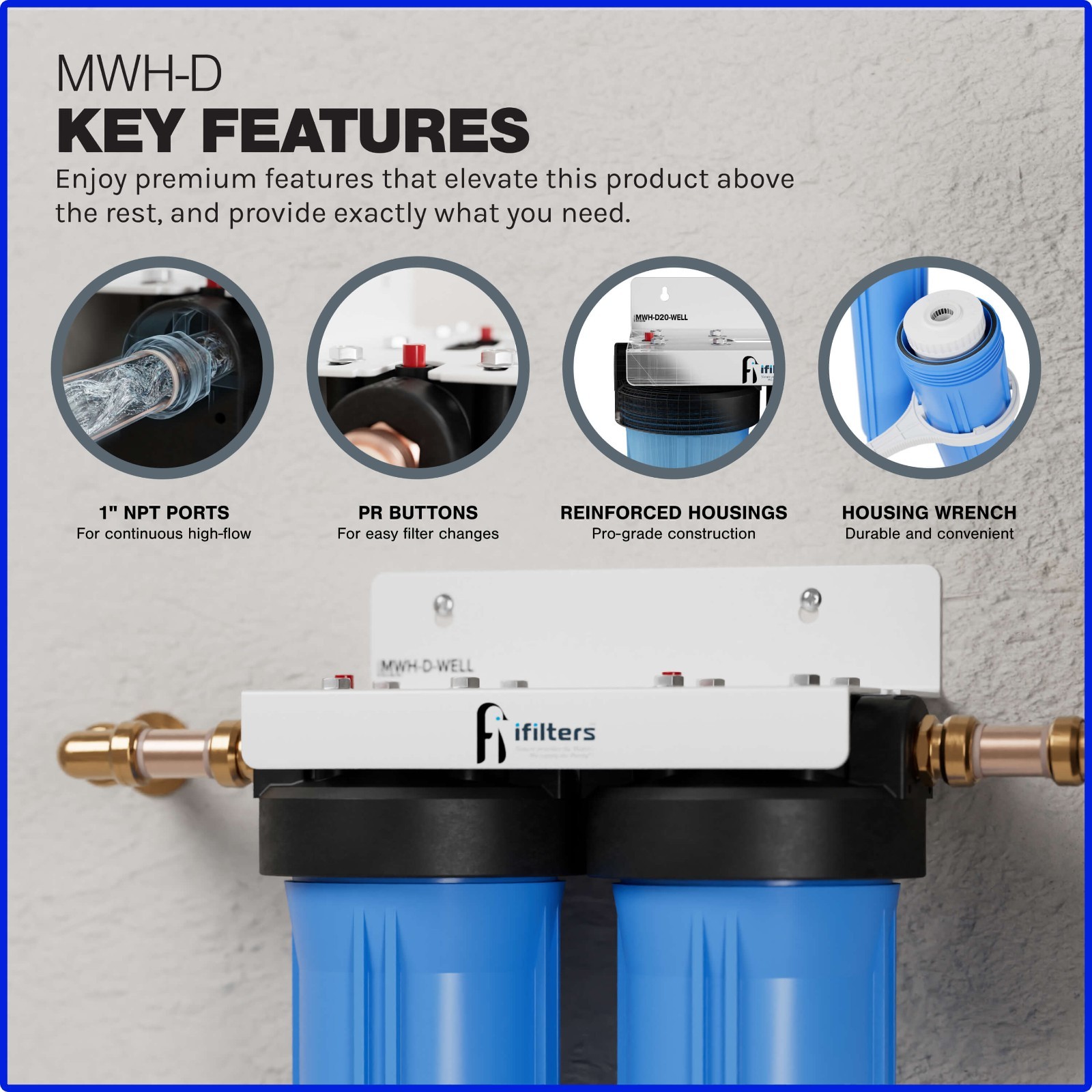 Whole House Filtration System 2 Stage Sediment Chlorine Taste Odor VOCs 1″ Ports