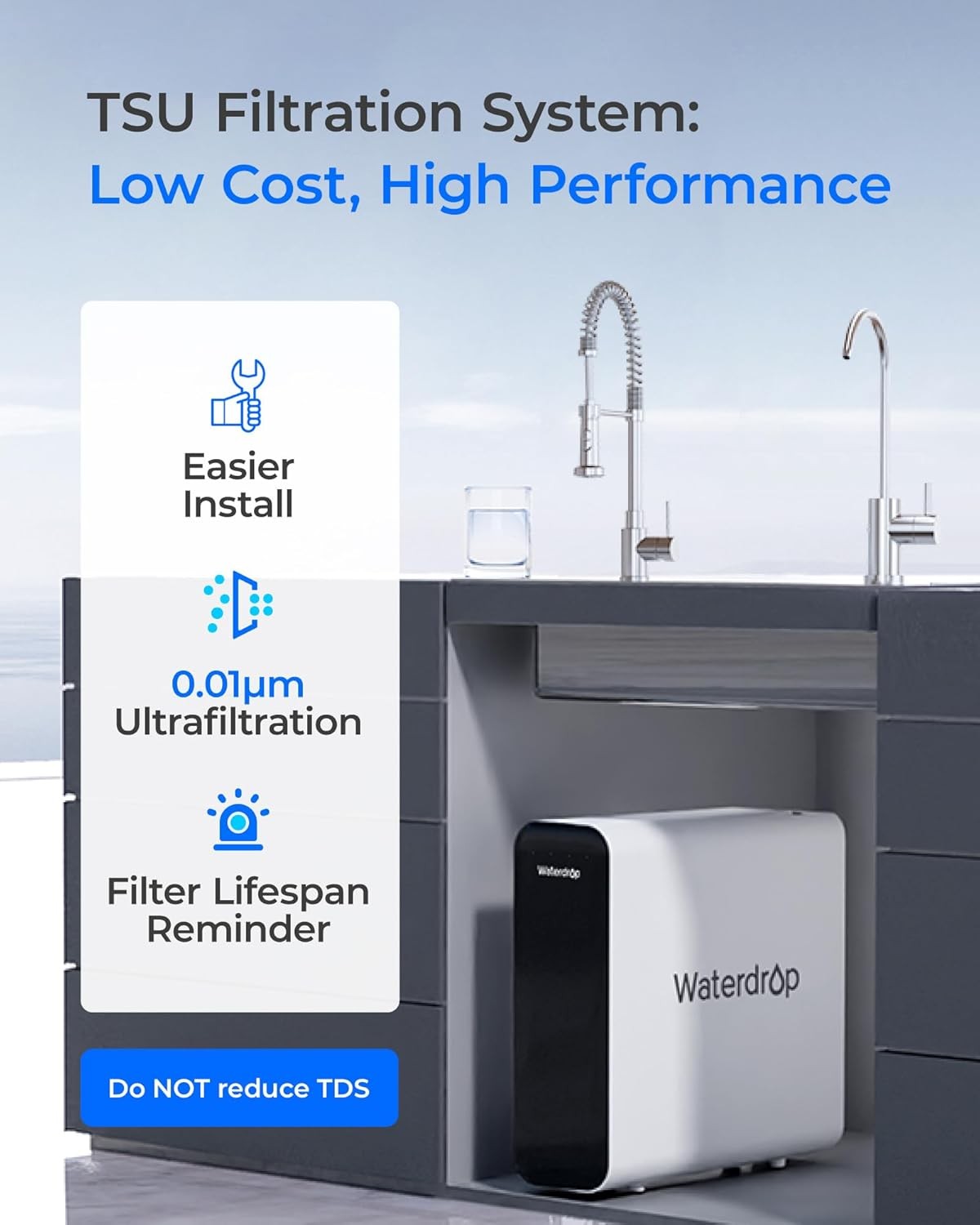 Waterdrop TSU 0.01μm Ultra-Filtration Under Sink Water Filter System