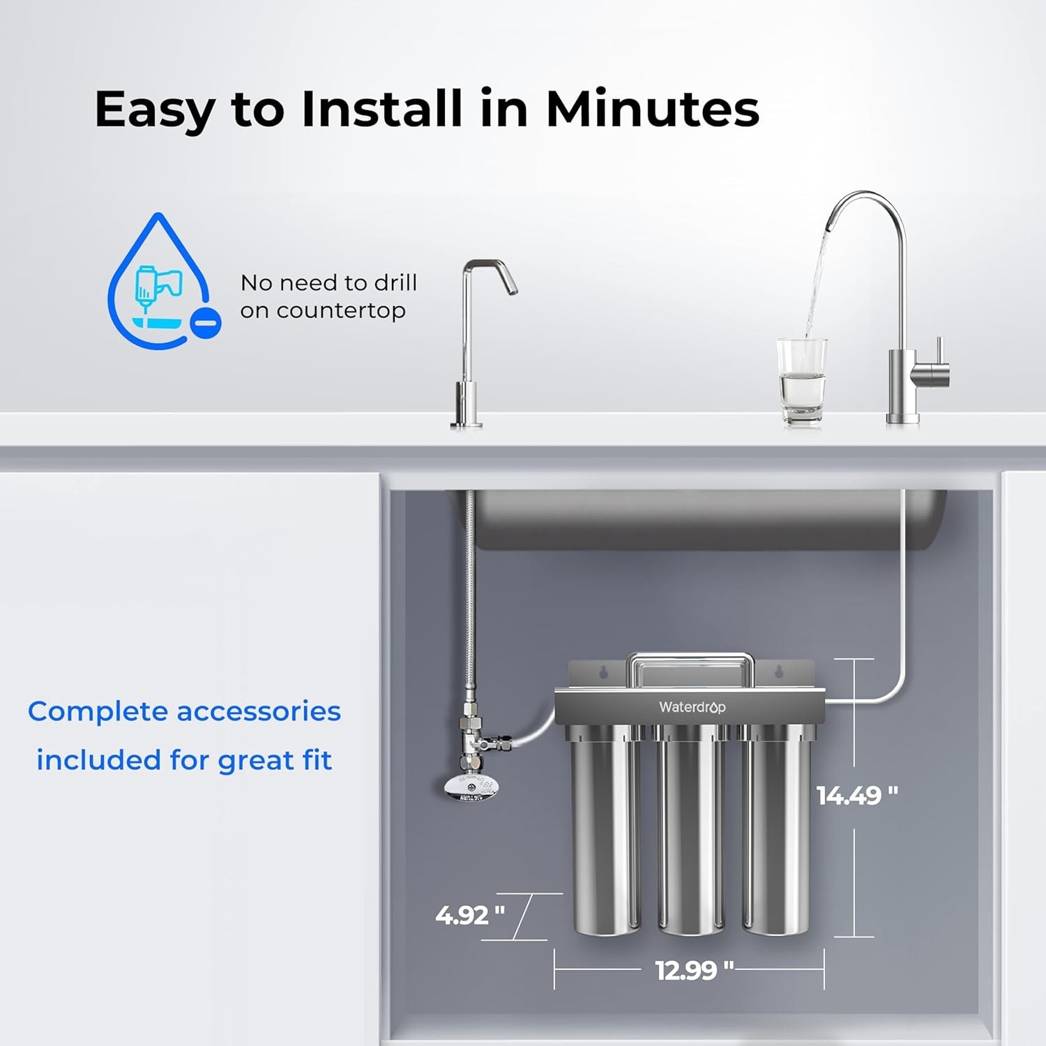 Waterdrop TST-UF-B 0.01μm Ultra-Filtration Under Sink Water Filter 3-Stage