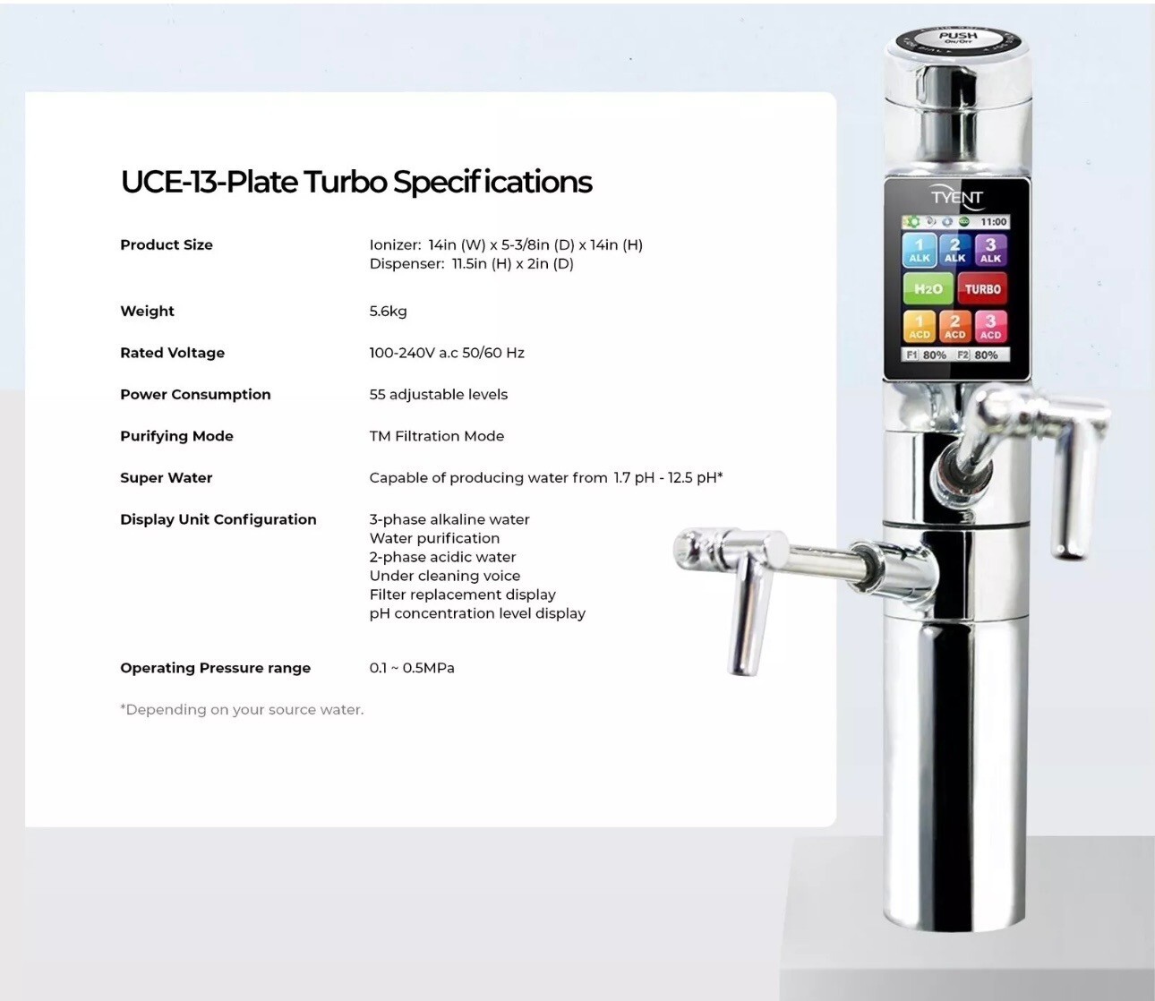 NEW Tyent USA UCE-13 Plus Under Counter Ionizer Satin Silver Luxury Collection