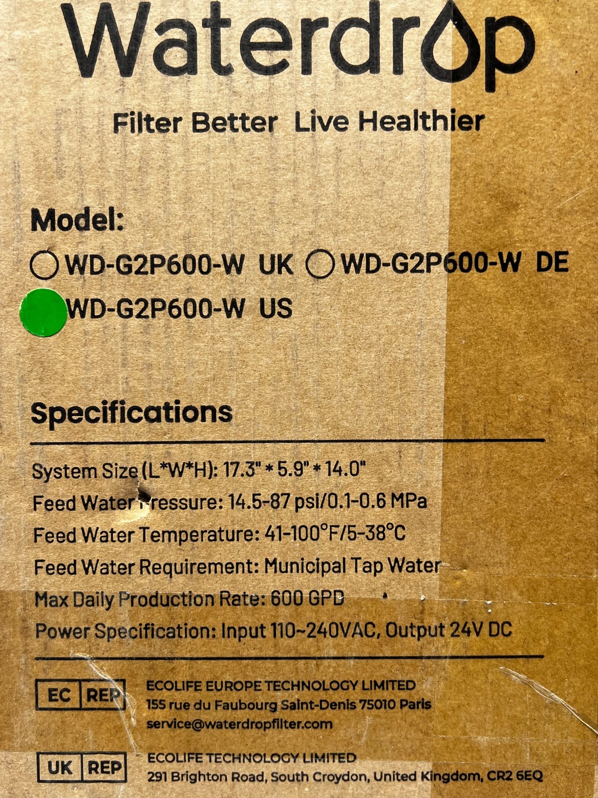 Waterdrop WD-G2P600 Reverse Osmosis Water Filtration System