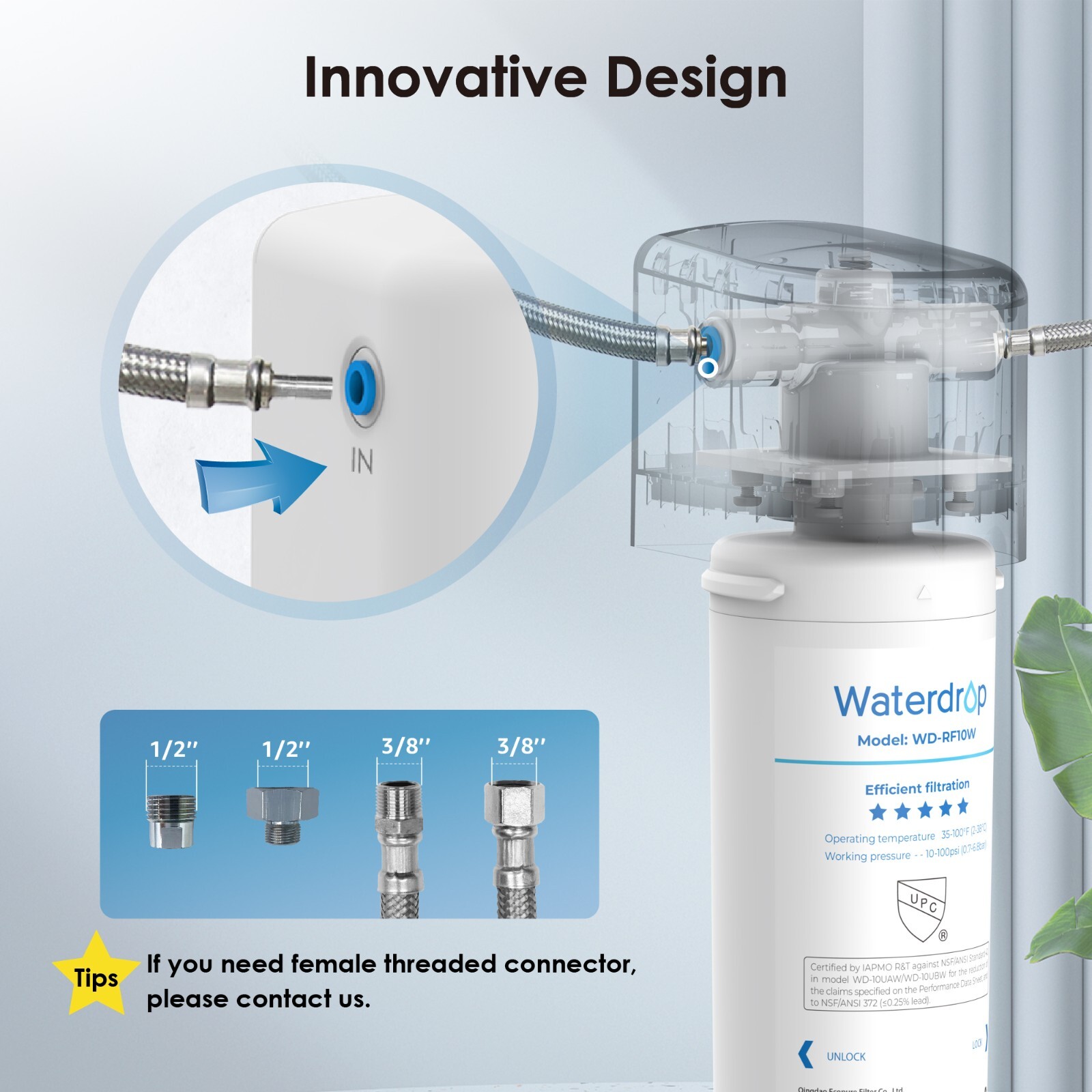 Waterdrop 10UAW Under Sink Water Filter System,11000Gal ,With RF10