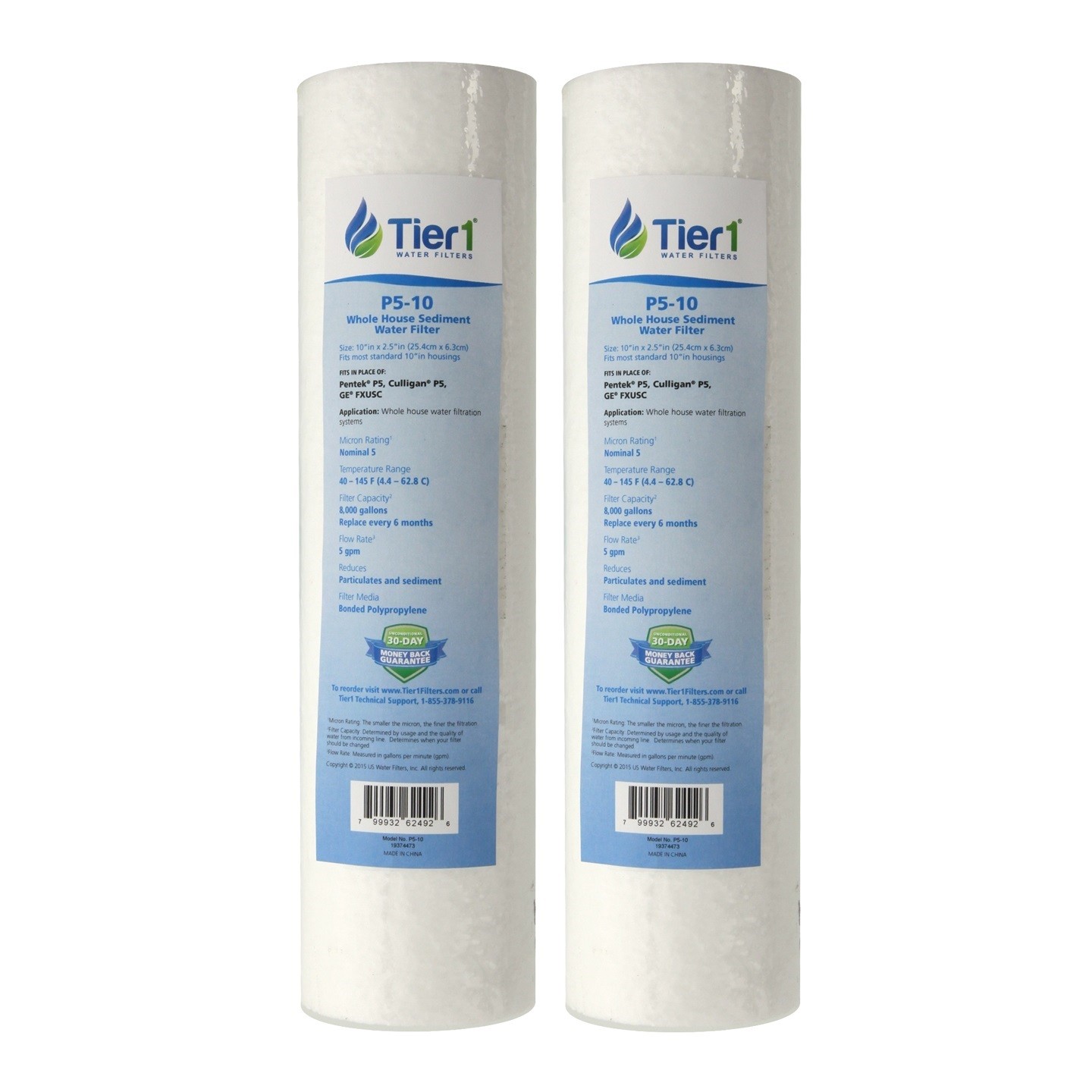 10 x 2.5 Inch 5 Micron Spun Wound Polypropylene Sediment Water Filter 2 Pack