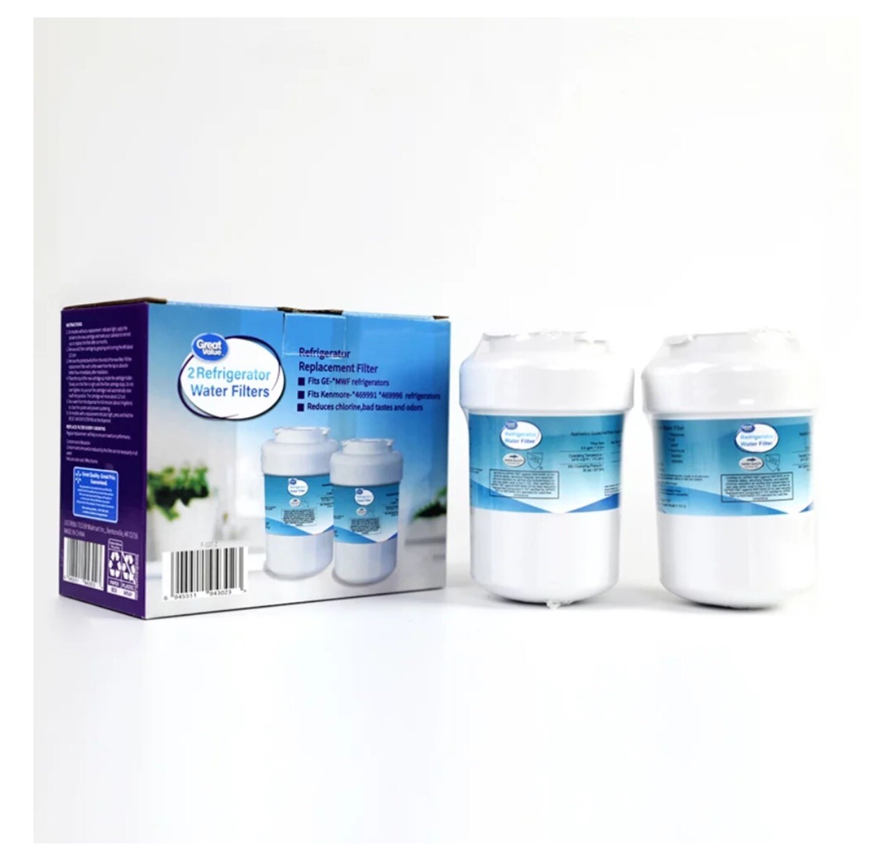 Great Value F-107-2 Refrigerator Water Filters Two Pack GE, 3.54” Height, 300gal