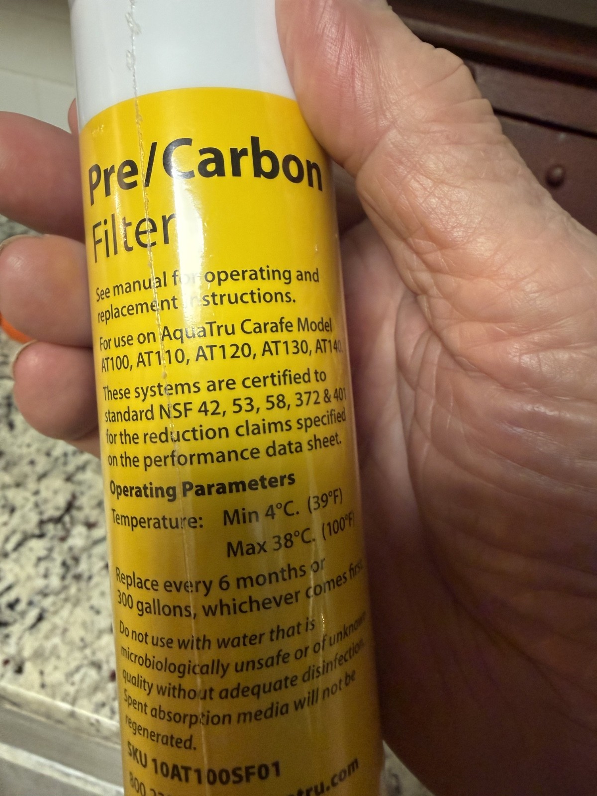 AquaTru Pre Carbon Filter- Use on Carafe SKU 10AT100SF0 Open Box – Filter Sealed