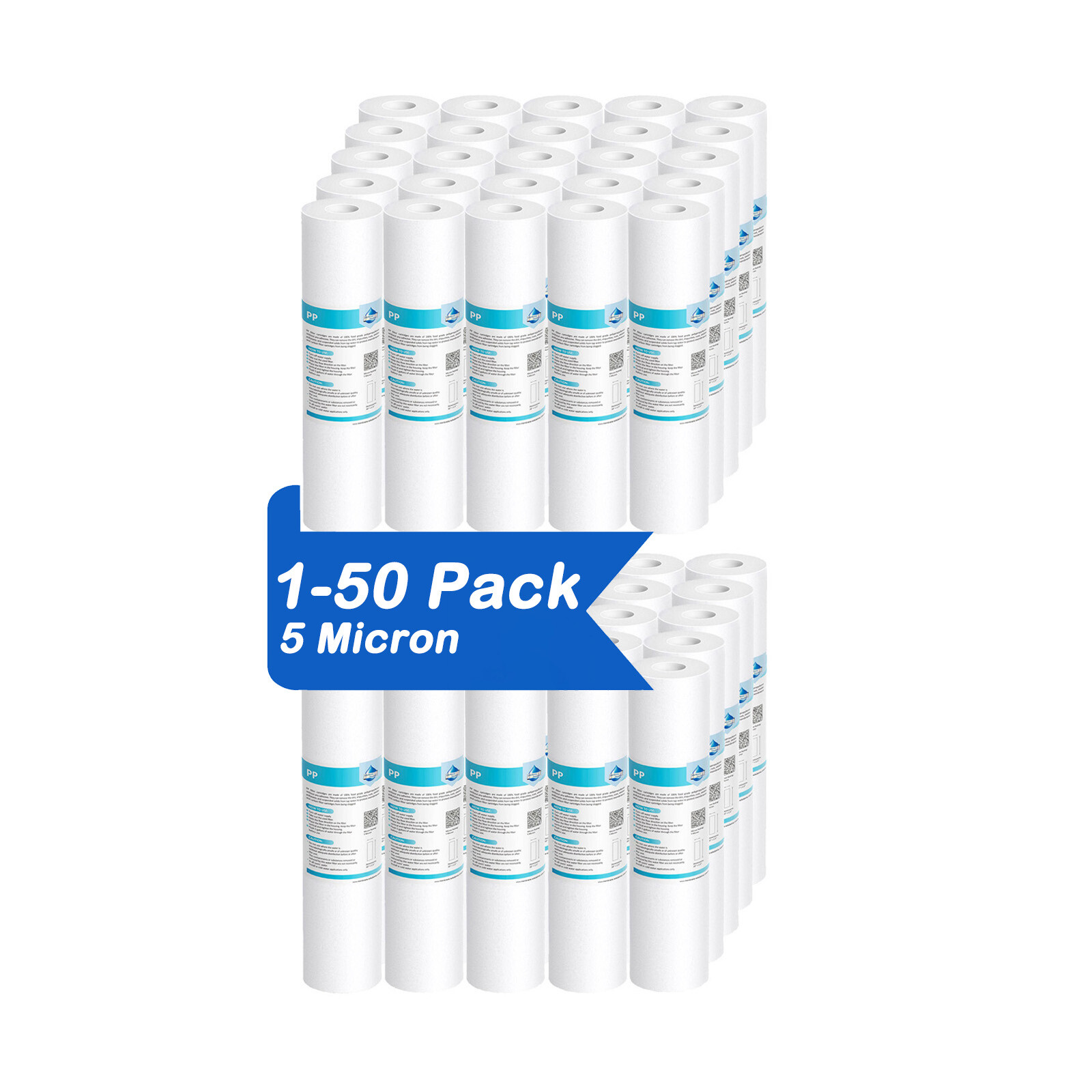 5 Micron PP Sediment Water Filter Whole House RO Cartridges – 10″x2.5″ 1-50 Pack