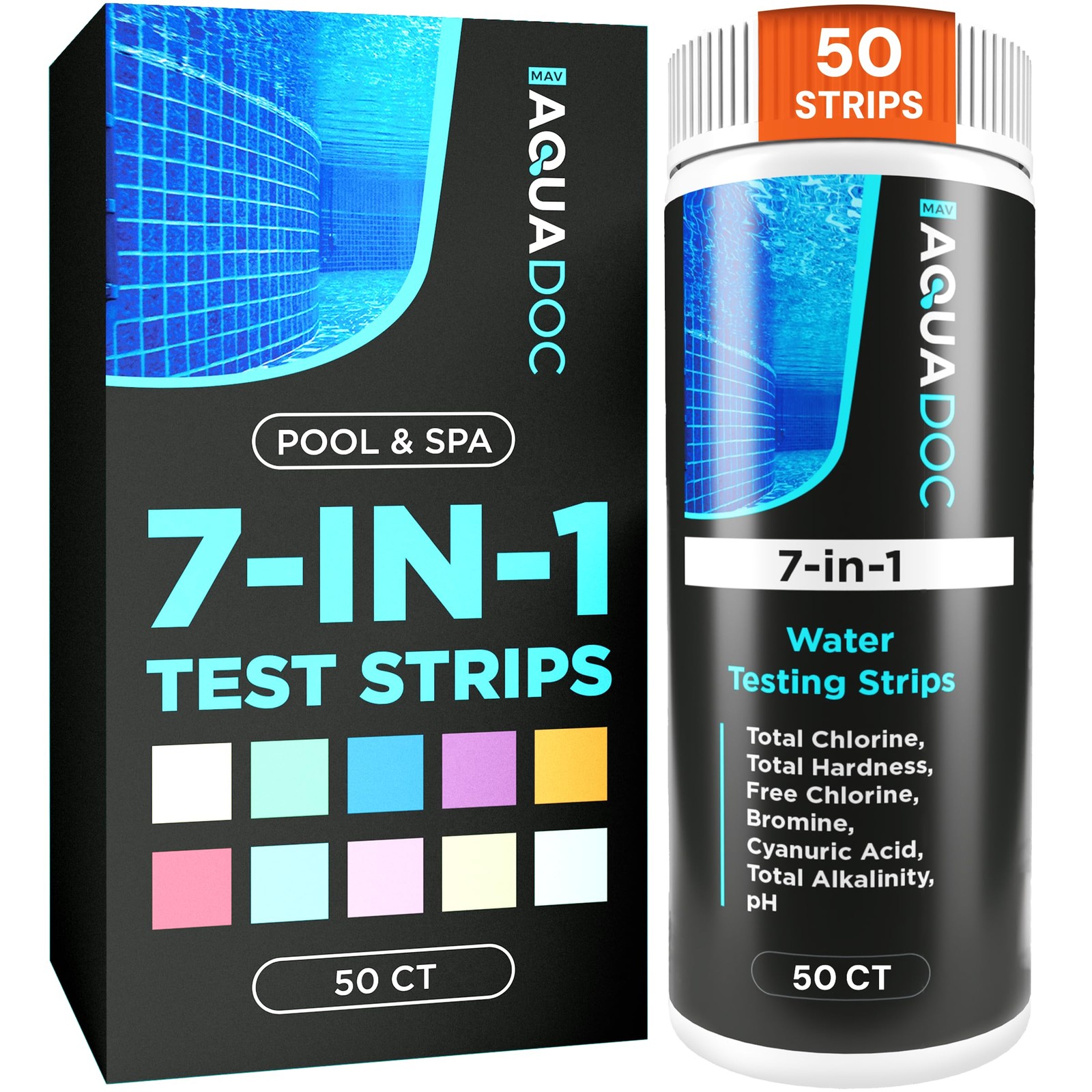 AquaDoc 7-in-1 Spa & Hot Tub Test Strips – 50 Pool for pH,…
