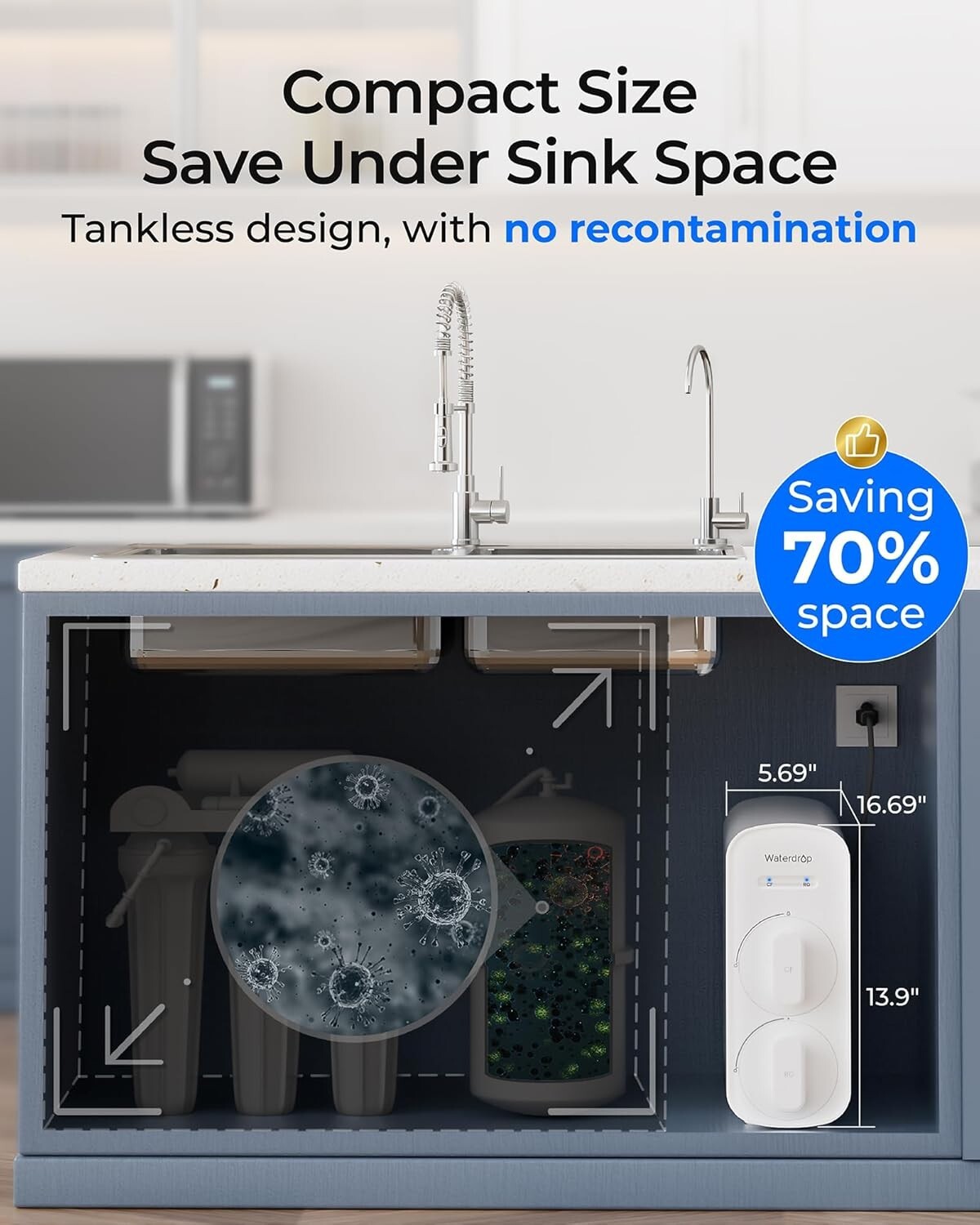 Waterdrop G5P500A Reverse Osmosis Water Filter, Extra with Blue Filter Pitcher
