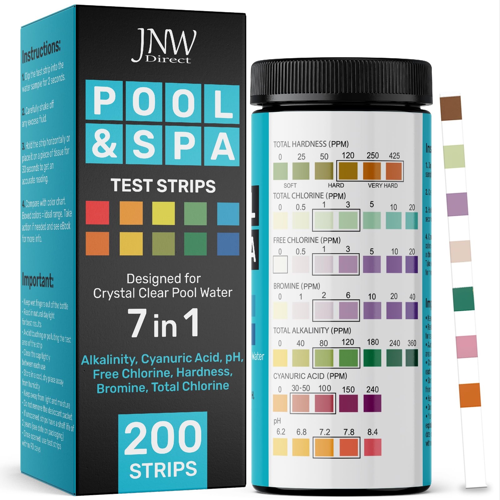 Pool Test Strips 7-in-1, 200 Quick and Accurate Hot Tub 200 strips