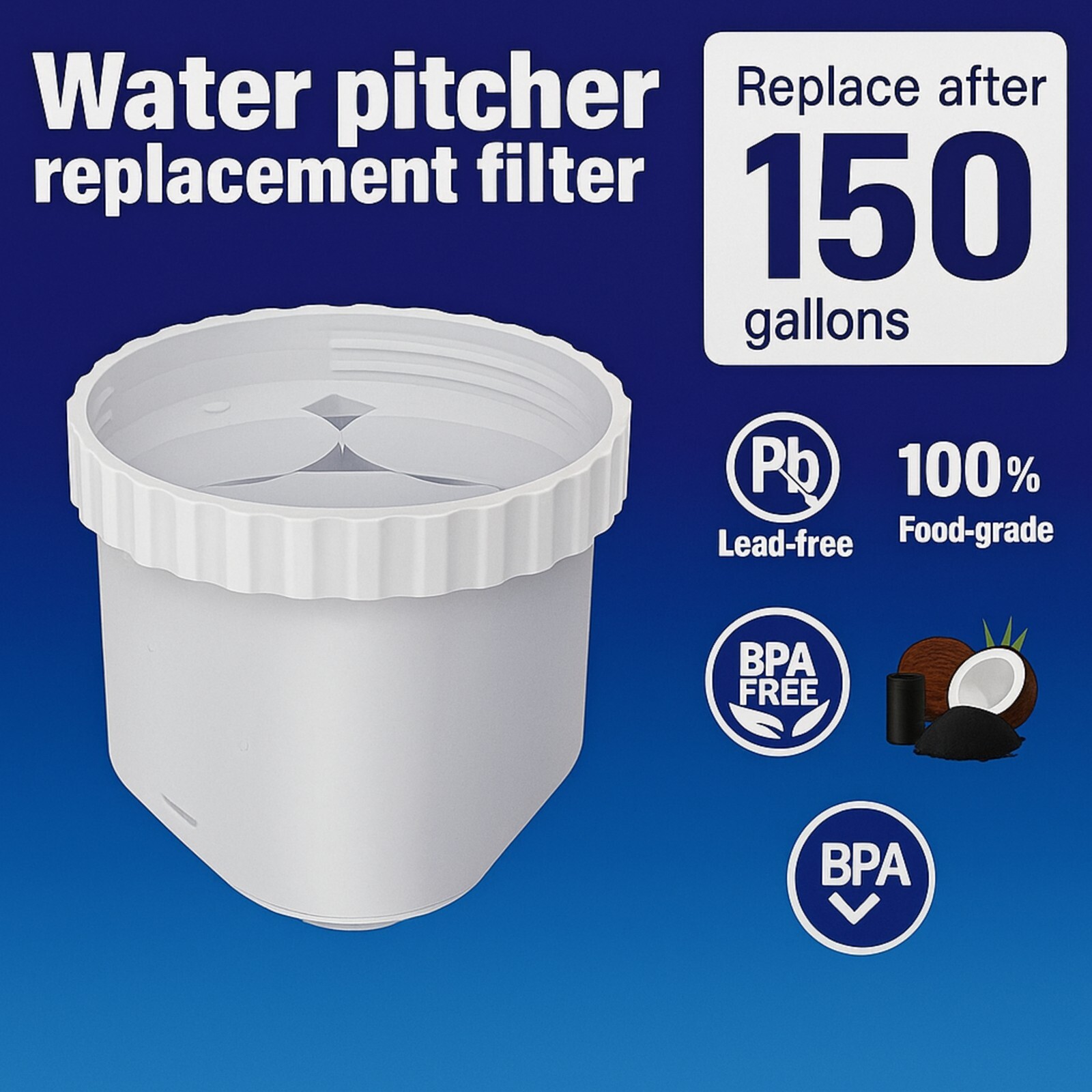 Nispira Water Pitcher Filter for Epic Pure, Seychelle, Aquagear 150 Gallon 2 Pk