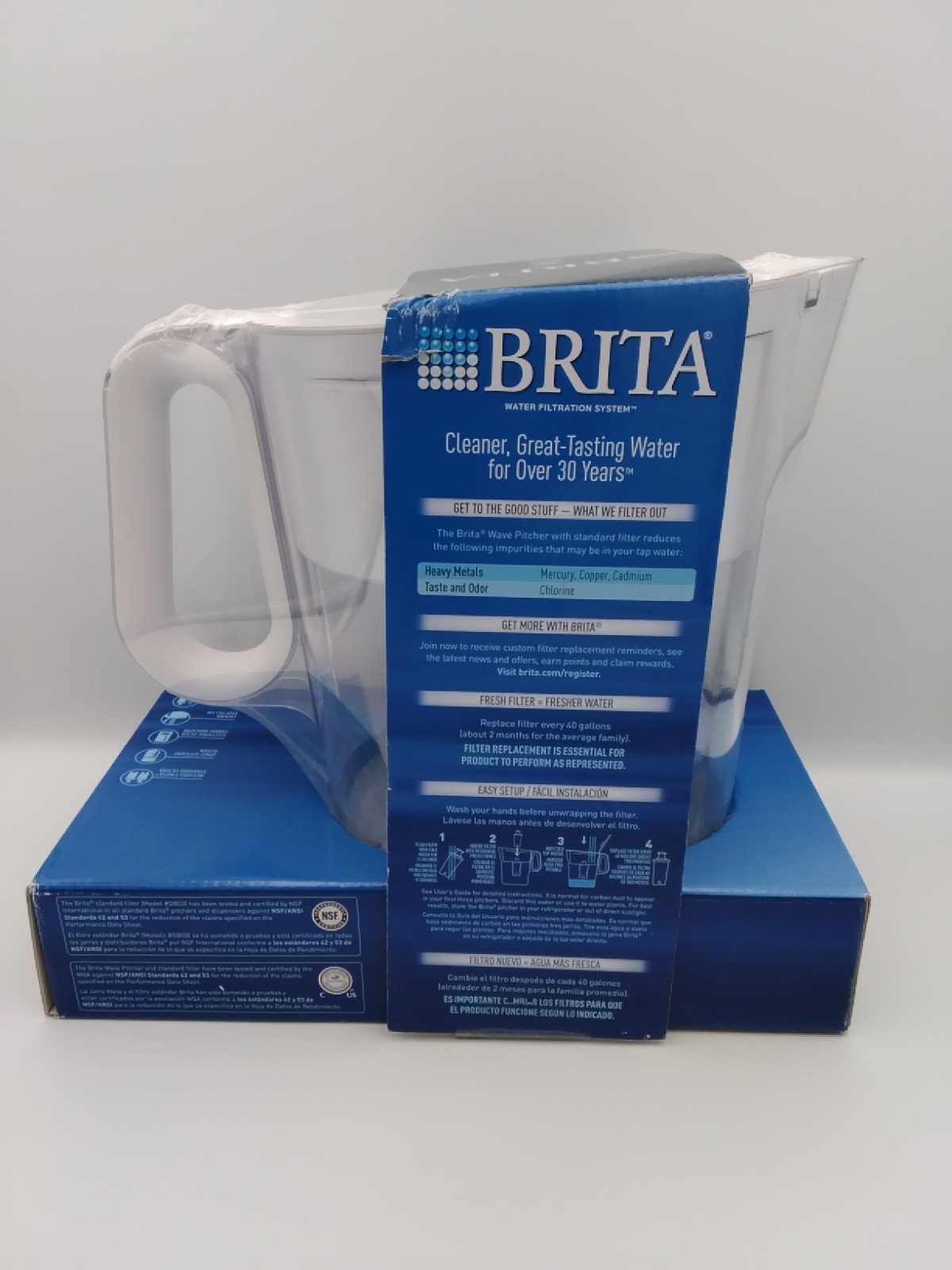 BRITA LARGE 10 -CUP WATER PITCHER REDUCES MERCURY, COPPER WITH 2 FILTERS INSIDE
