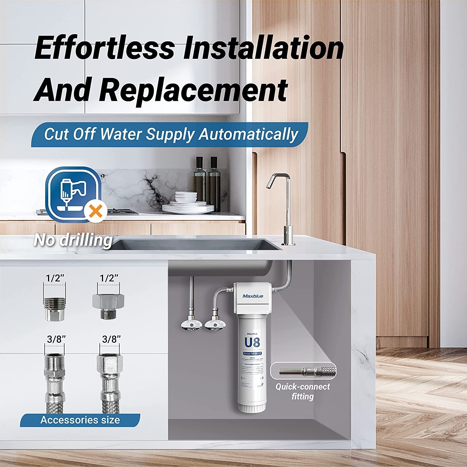 Maxblue U8-ST Under Sink Water Filter System, 2 Years High Capacity,Reduces Lead