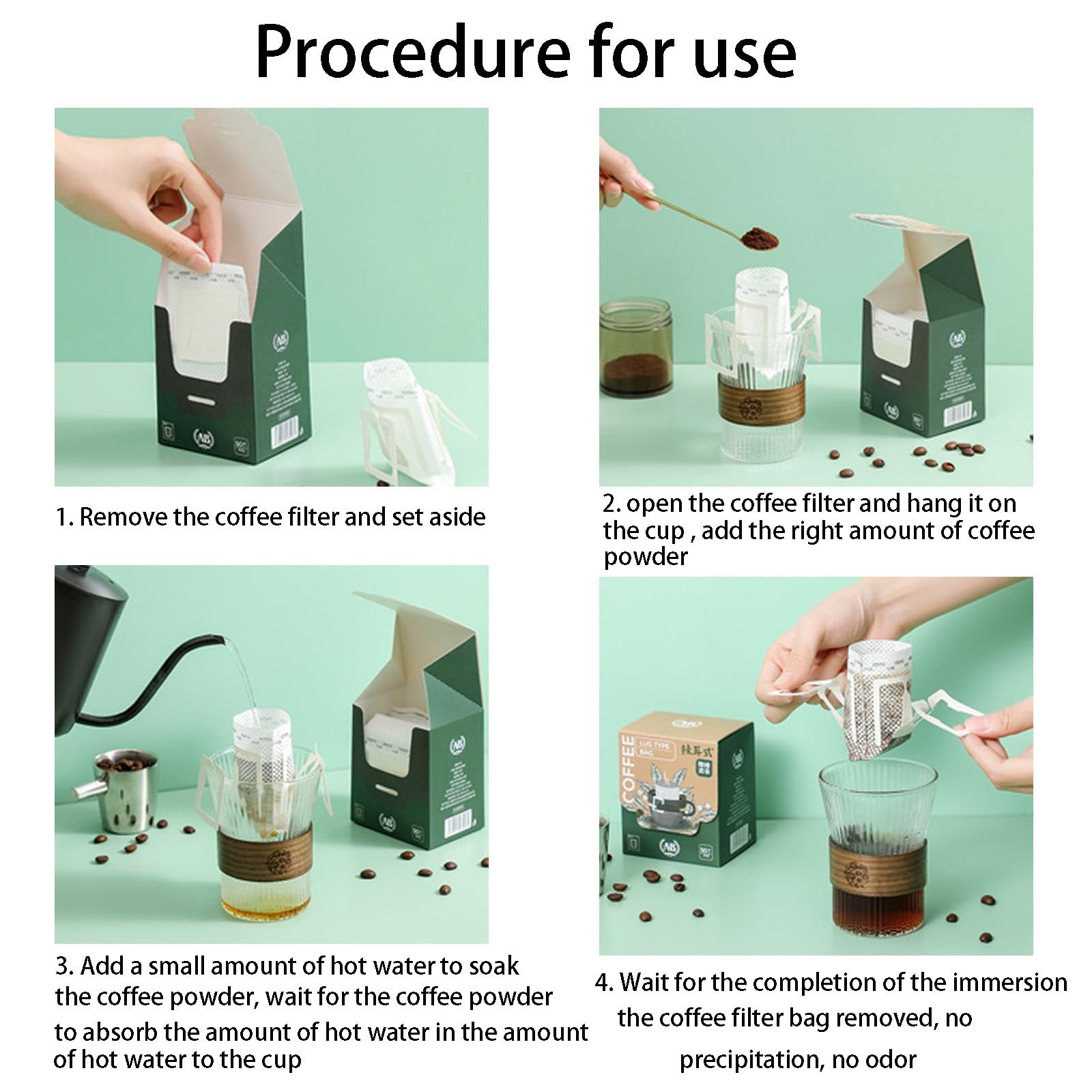 SZLYTYUN 50PCS Portable Coffee Filter Paper Hanging Ear Drip 50pcs, White