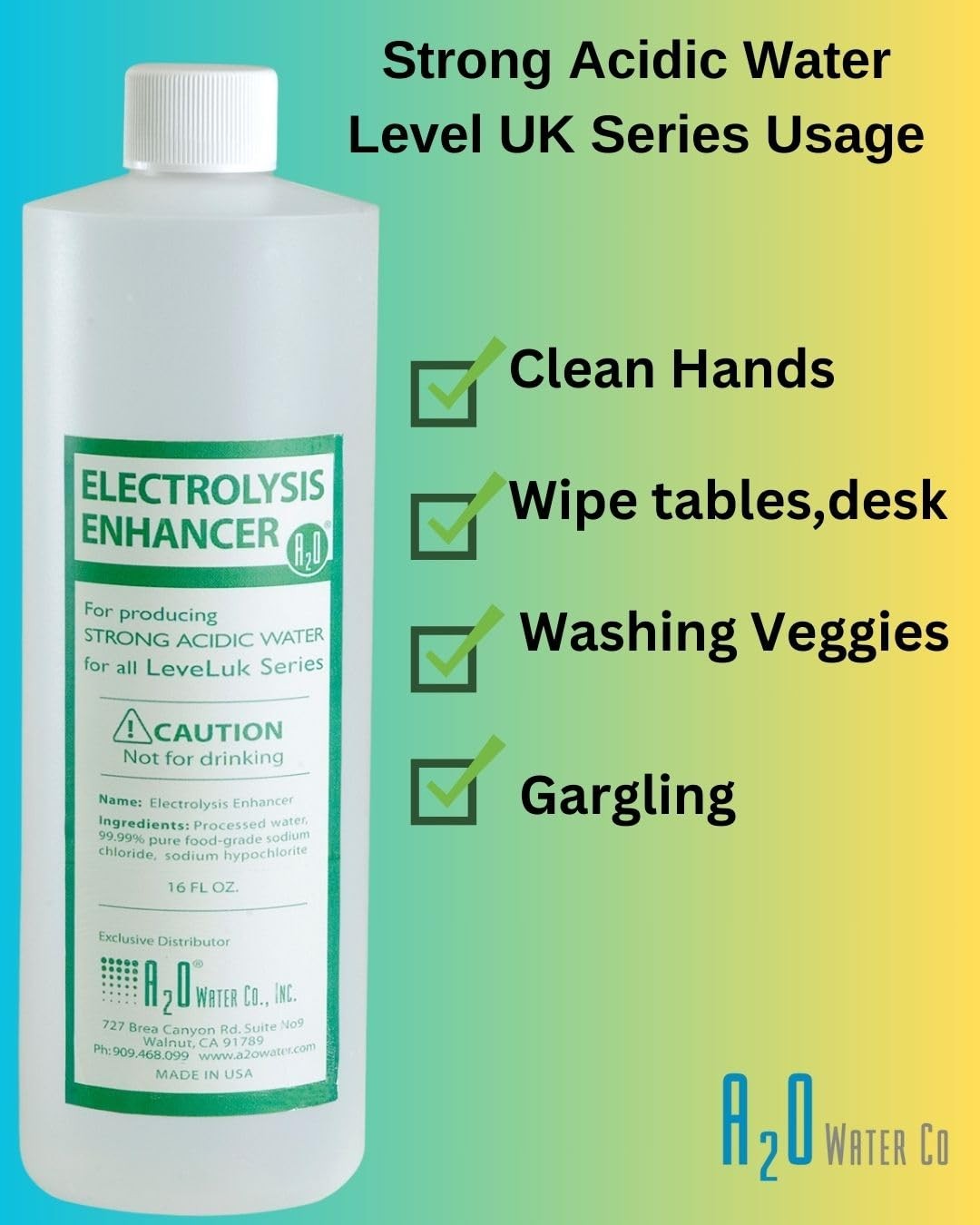 A2O Water – Made in USA, Electrolysis Enhancer – 16 Fl. Oz. (6 Clear