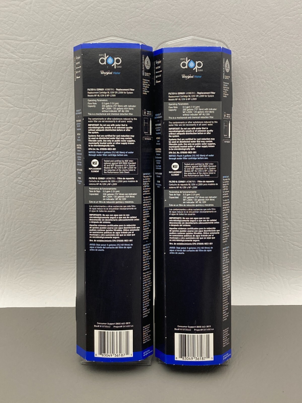 Every Drop Whirlpool 6 EDR6D1 Refrigerator Ice and Water System Filter x 2