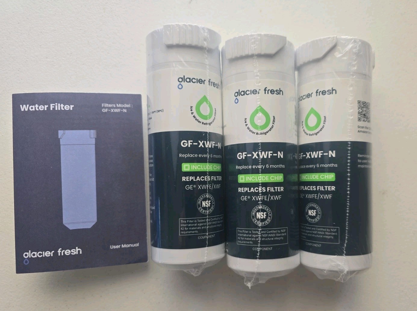 GLACIER FRESH Water Filter Compatible with XWF-N (Built-in CHIP), 3 Pack