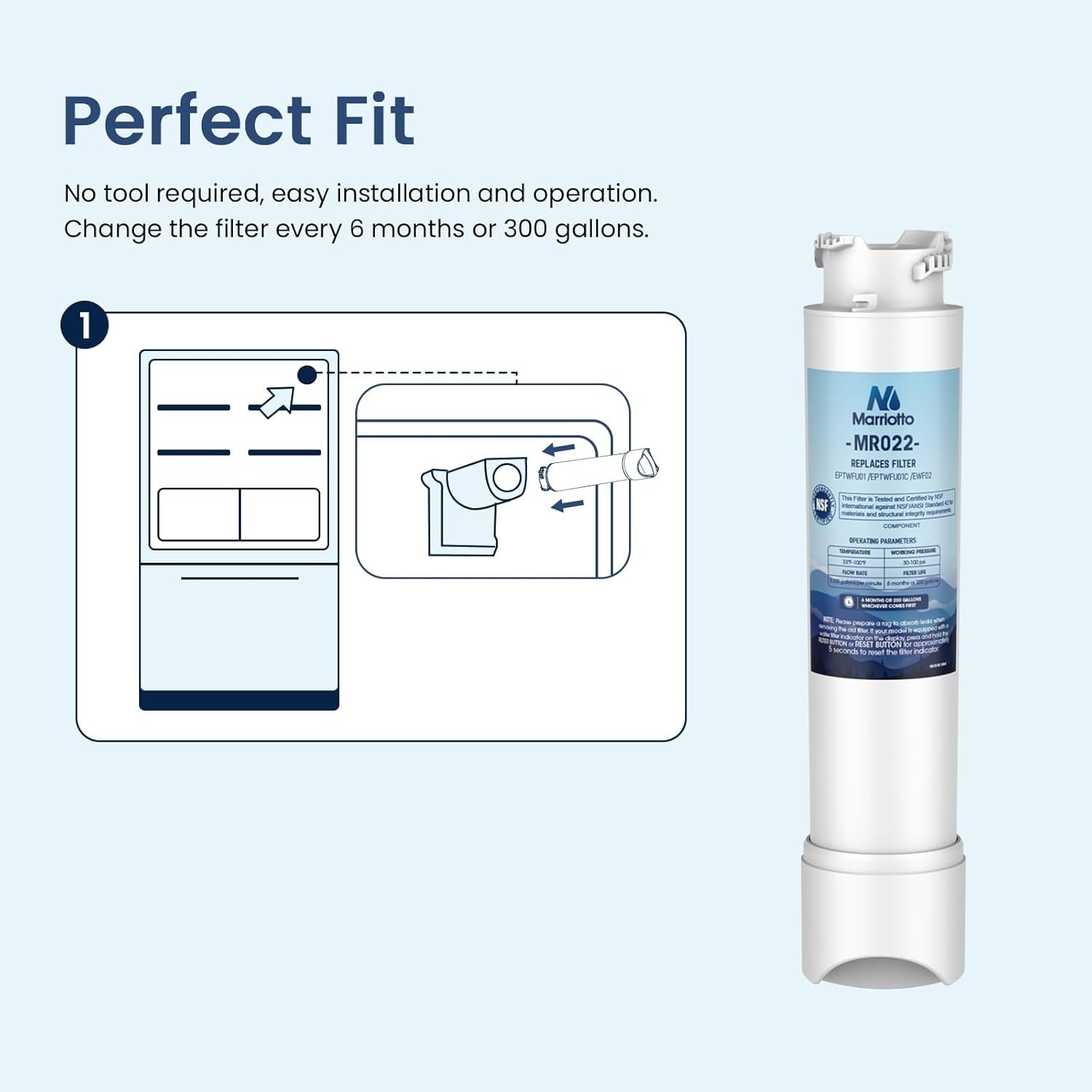 3 Pack Marriotto MR022 Filter Compatible With Frigidaire EPTWFU01 EWF02 New