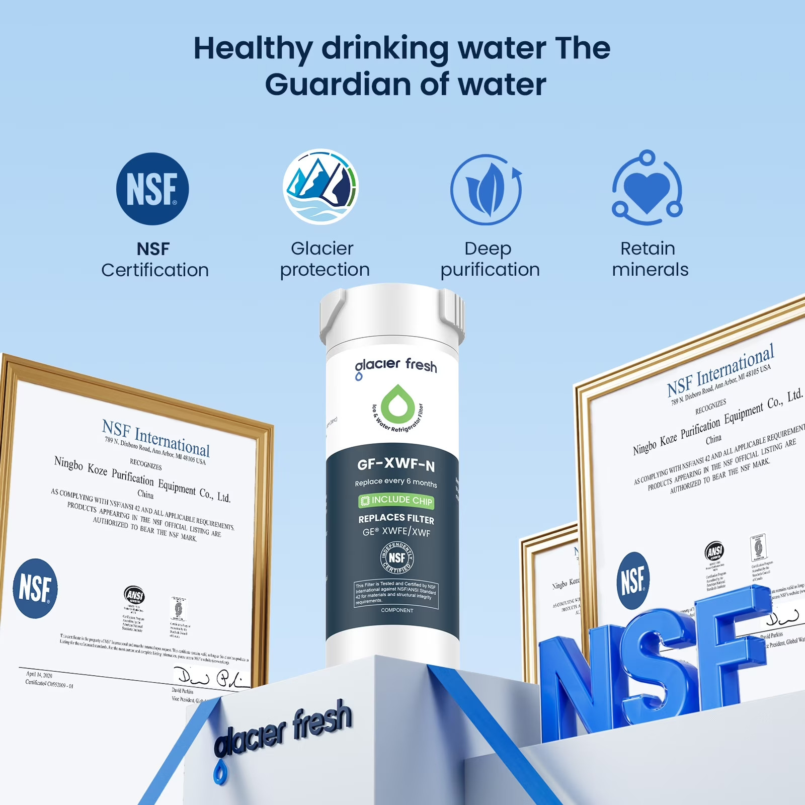 Glacier Fresh XWFE Water Filter Compatible with GE French-door 1 Pack with chip