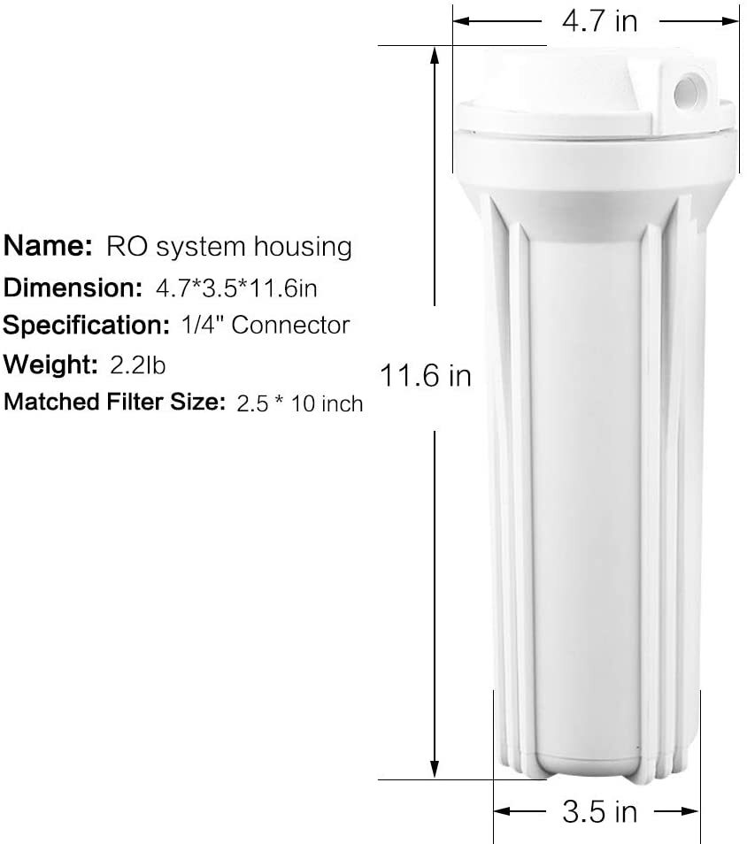 Geekpure 10 Inch Reverse Osmosis RO Filter Housing -1/4″ Port-Fit for 2.5″x10″-3