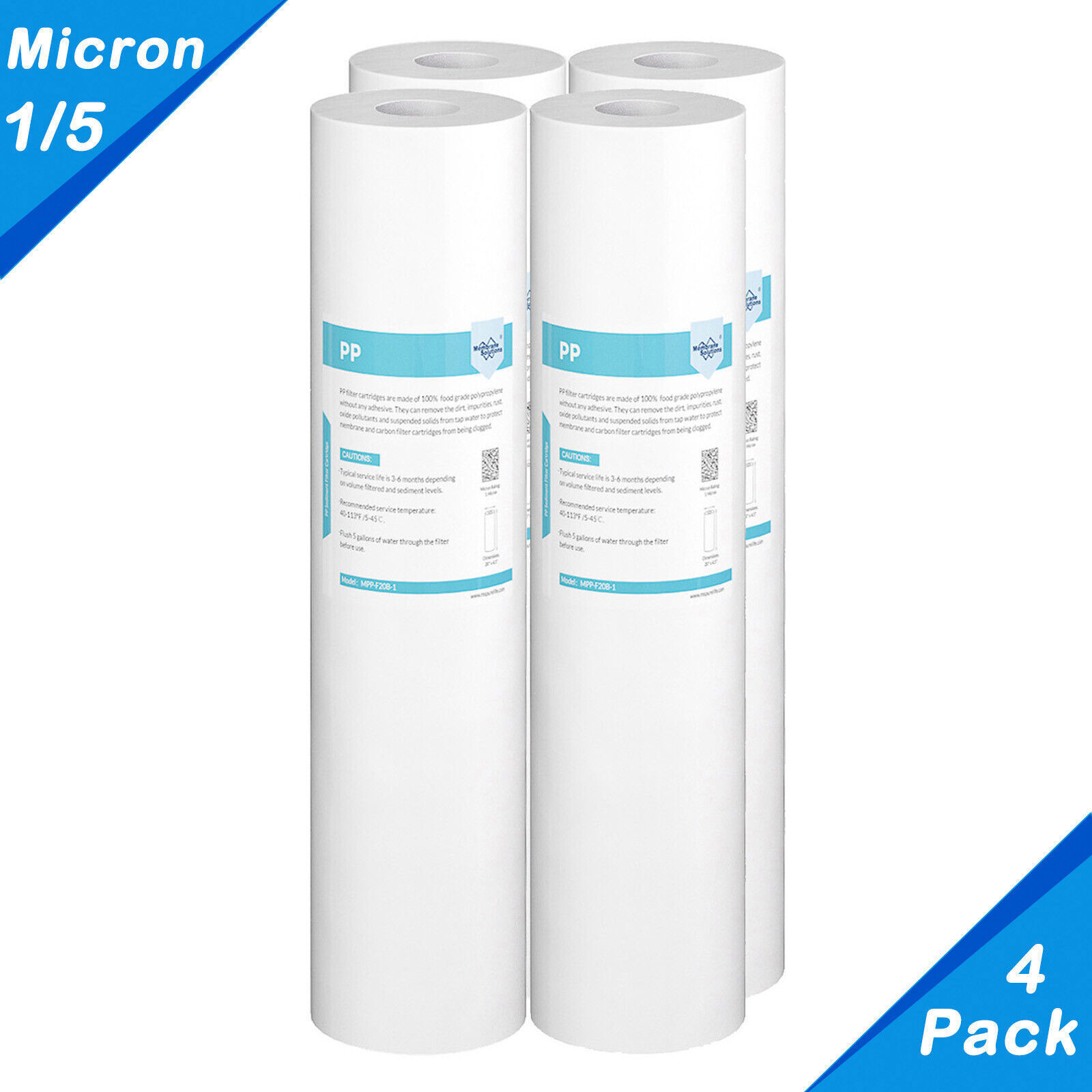 4 Pack 1/5 Micron 20×4.5″ Big Blue Sediment Water Filter Replacement Whole House