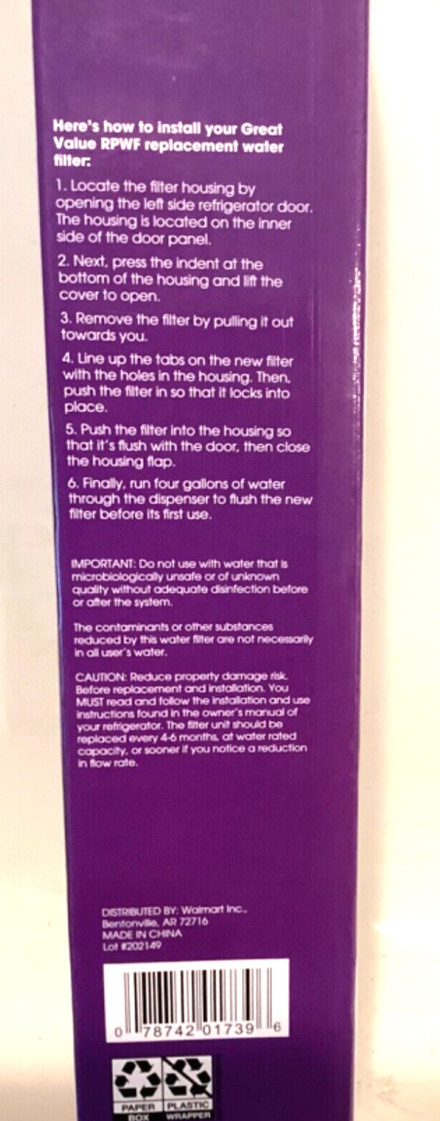 Great Value Refrigerator Water Filter Replaces Ge Model RPWF 6 Month 300 Gallons