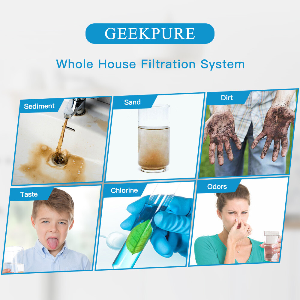 Geekpure 2 Stage Whole House Water Filter System 1″ Port 4.5″ x 20″ w/ PP Carbon