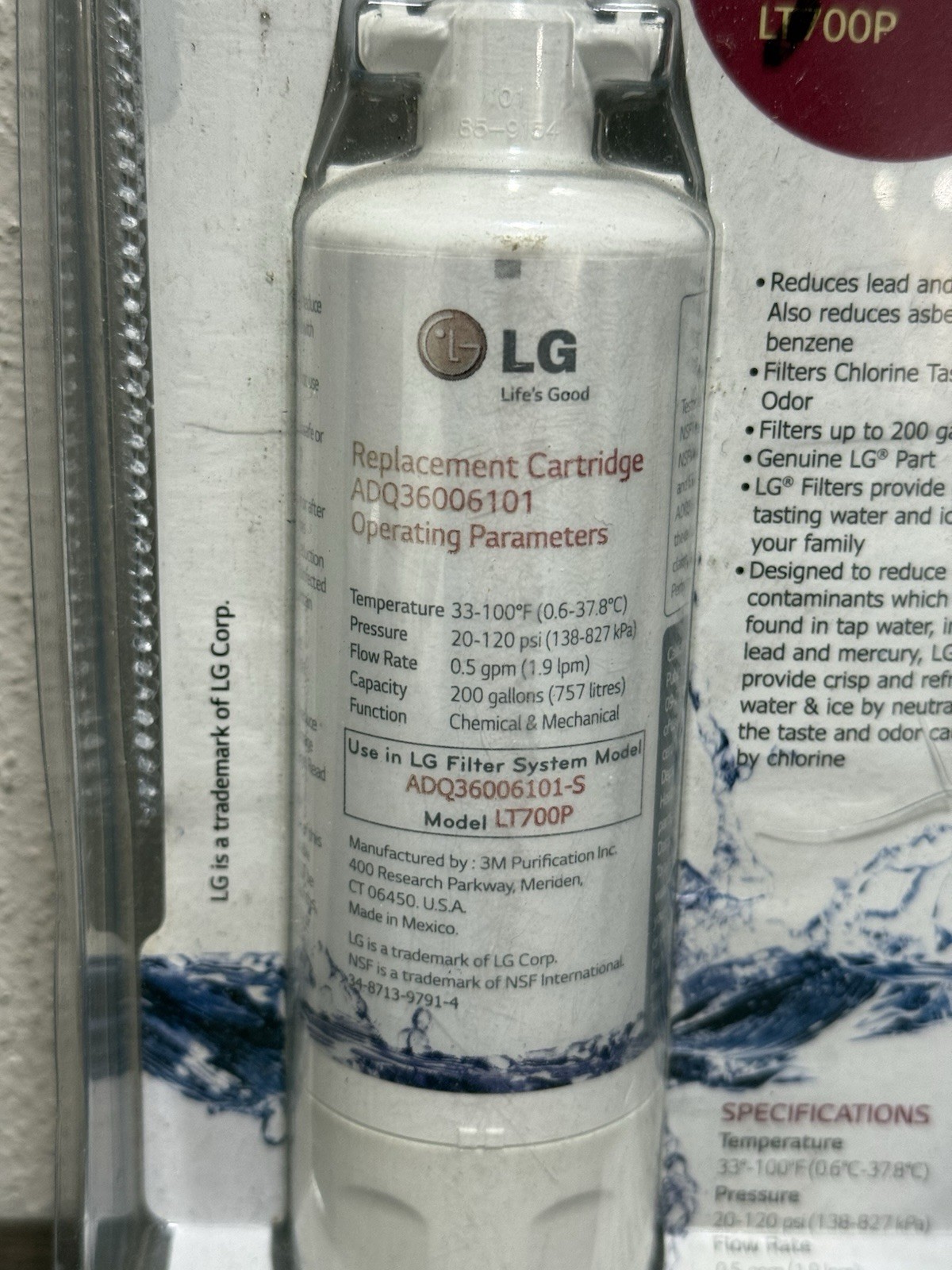 NEW SEALED GENUINE LG LT700P ADQ36006101 Refrigerator Water Filter FREE SHIP