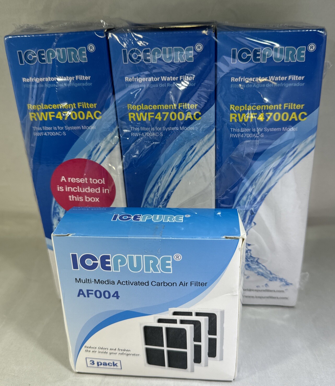 3 Pack IcePure RWF4700AC Refrigerator Water Filters 3 Carbon Air Filter