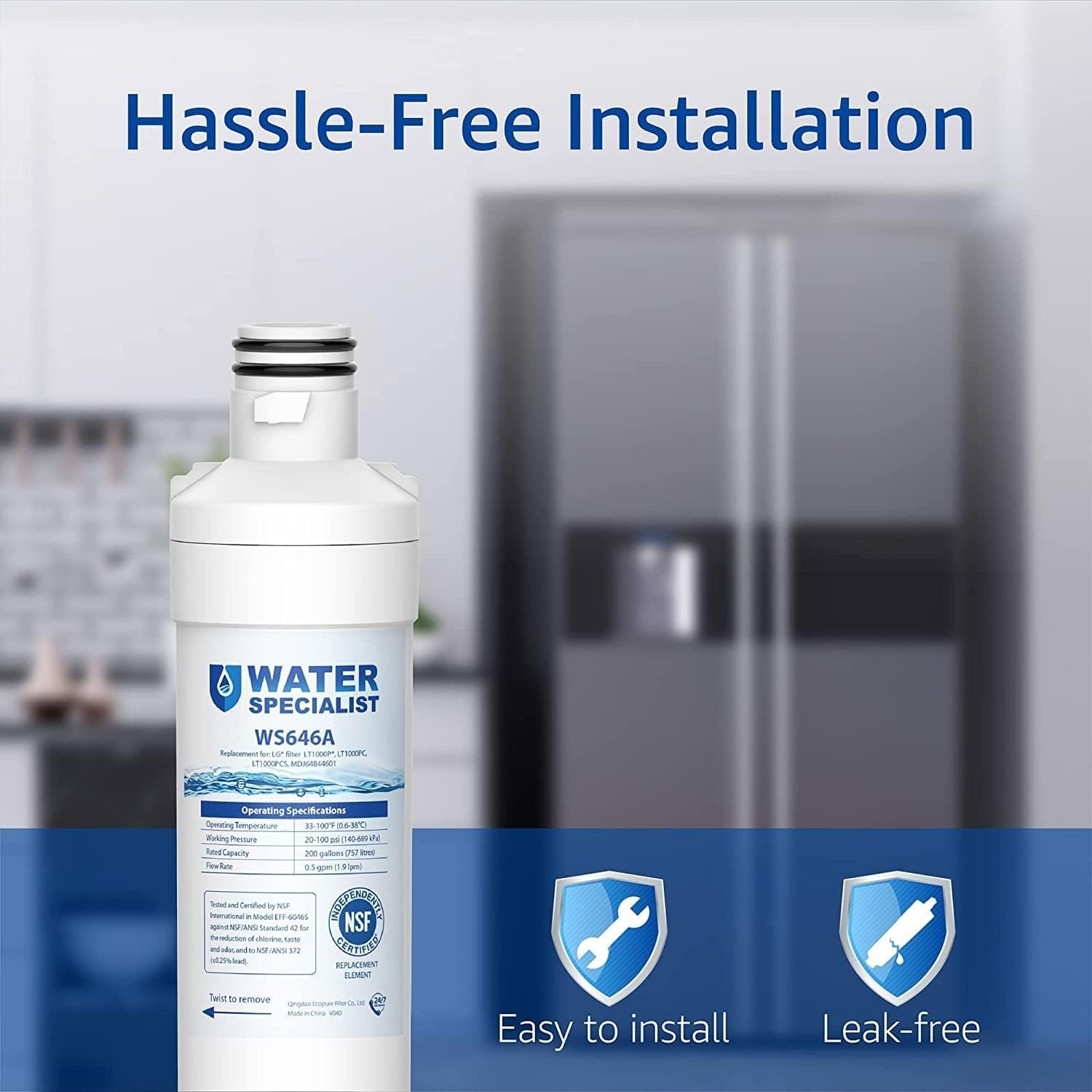 Waterspecialist NSF Certified Refrigerator Water Filter, for LG LT1000P (3 Pcs)