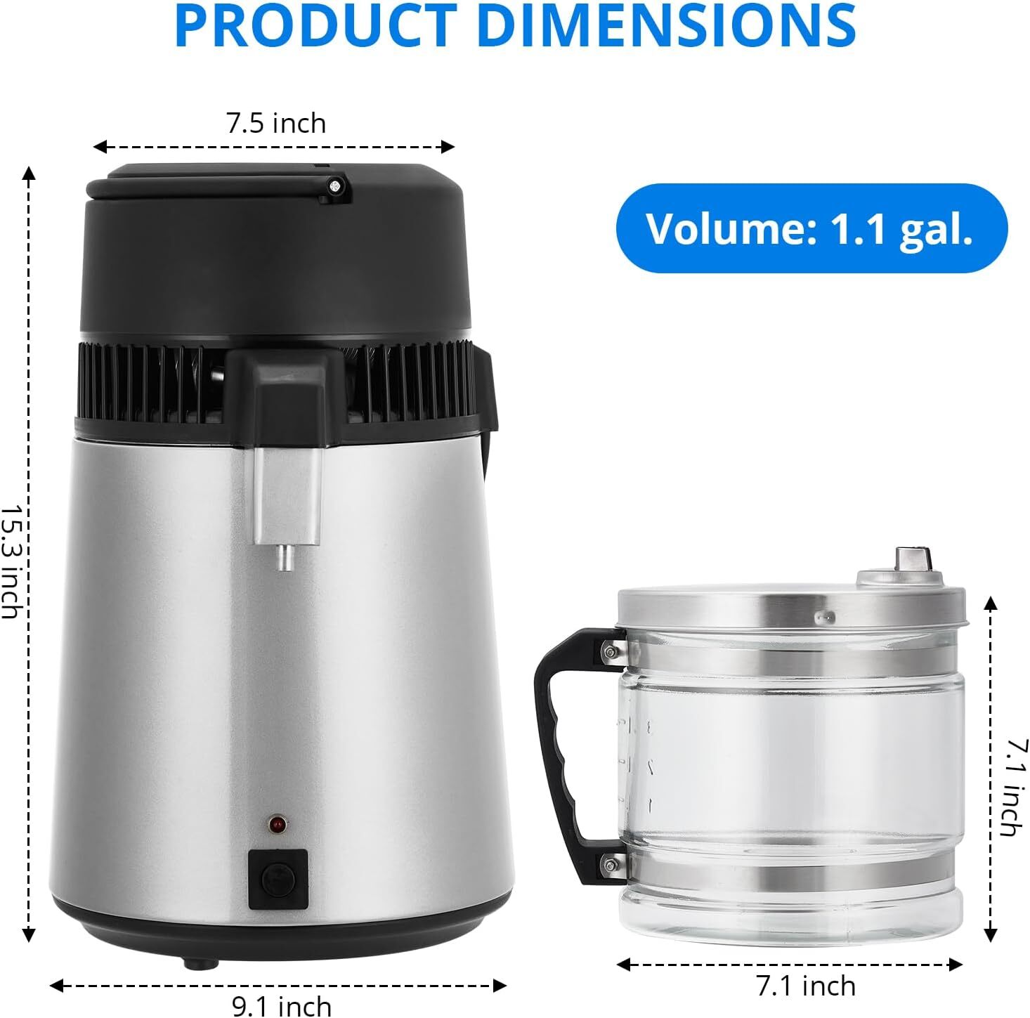 4L Stainless Steel Water Distiller 750W with Glass Jug, Gold/Red/Silver
