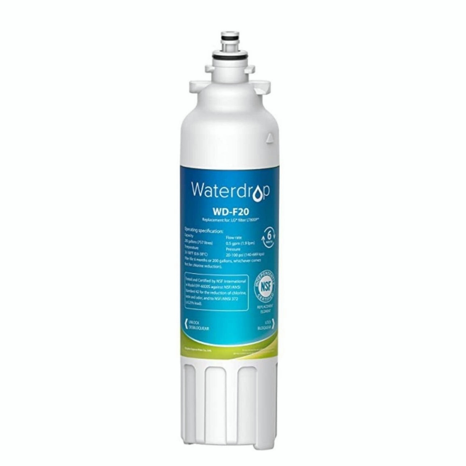 Waterdrop Refrigerator Water Filter, Replacement for LG® LT800P®, Pack of 1