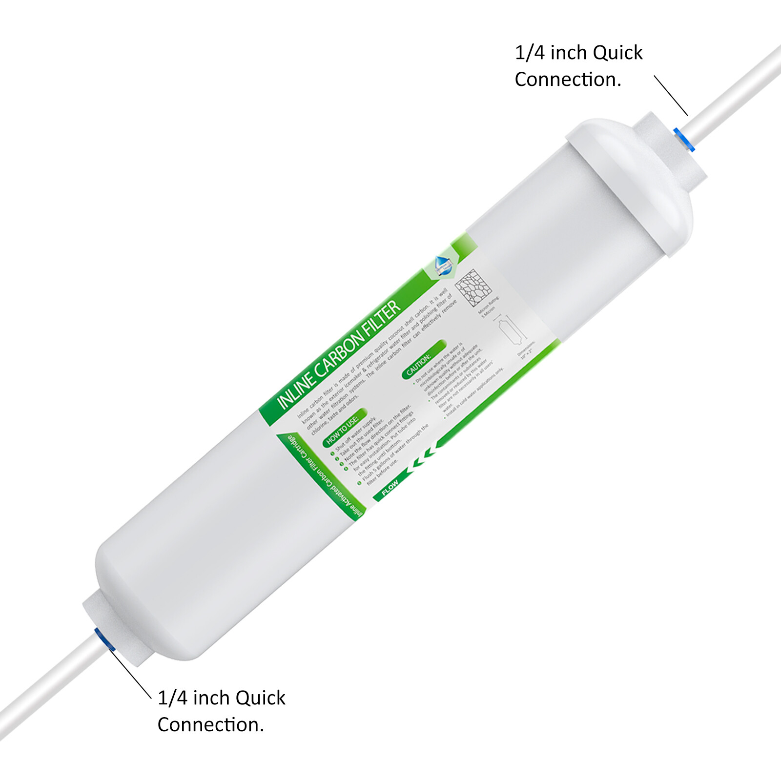 10″x2″ 1/4″ FNPT/Quick Connect T33 Inline Post Carbon Water Filter Cartridge NSF