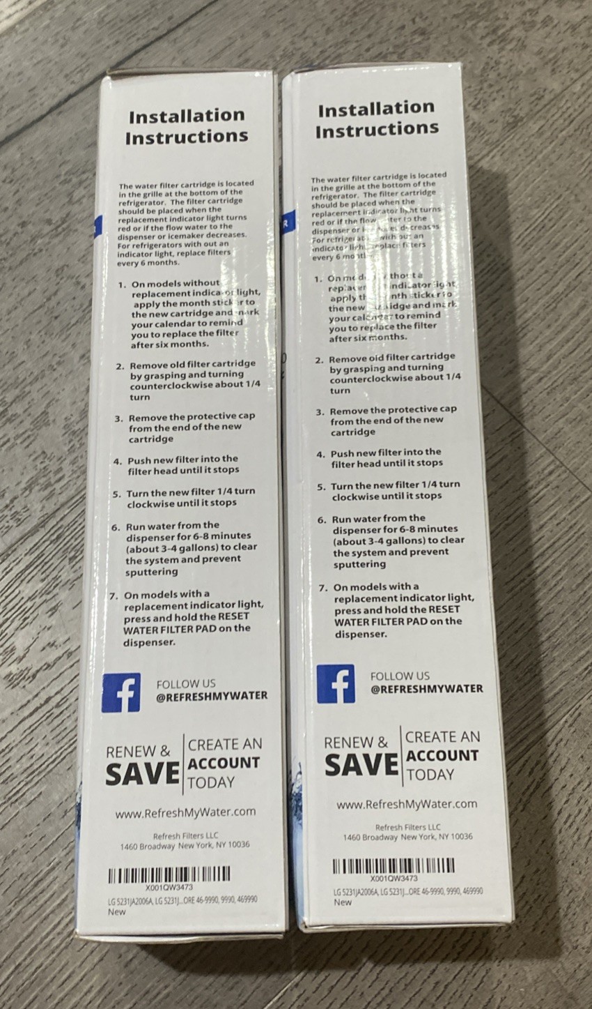 Refresh premium Fridge Filter R-9990 Water Filter Lot Of 2