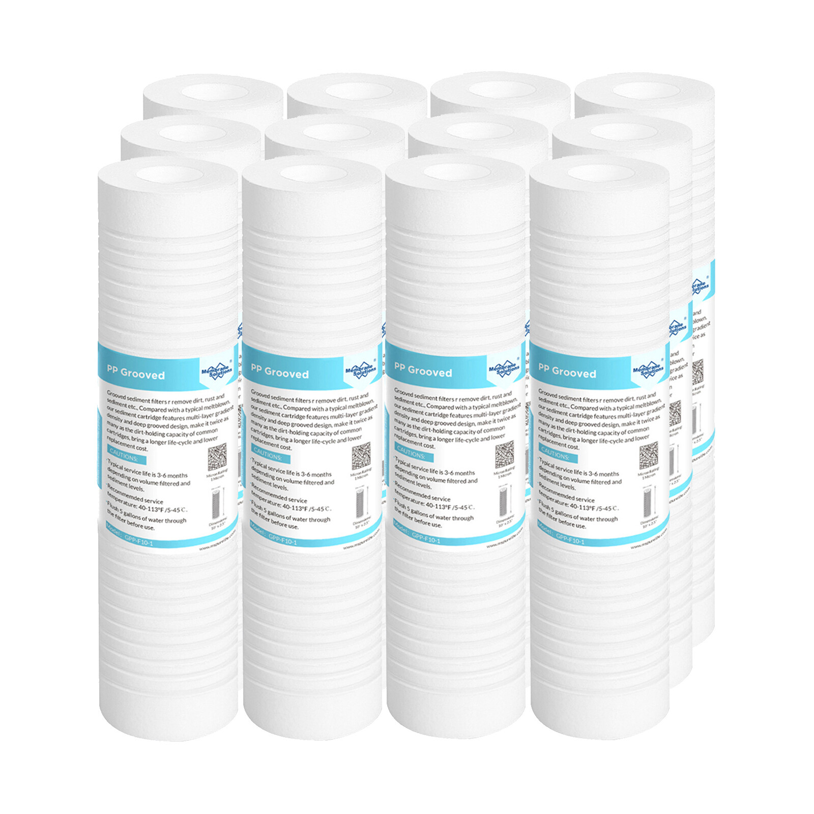 12 Pack 5/1/0.5 Micron 10″x2.5″ Grooved Sediment Water Filter Whole House RO NSF