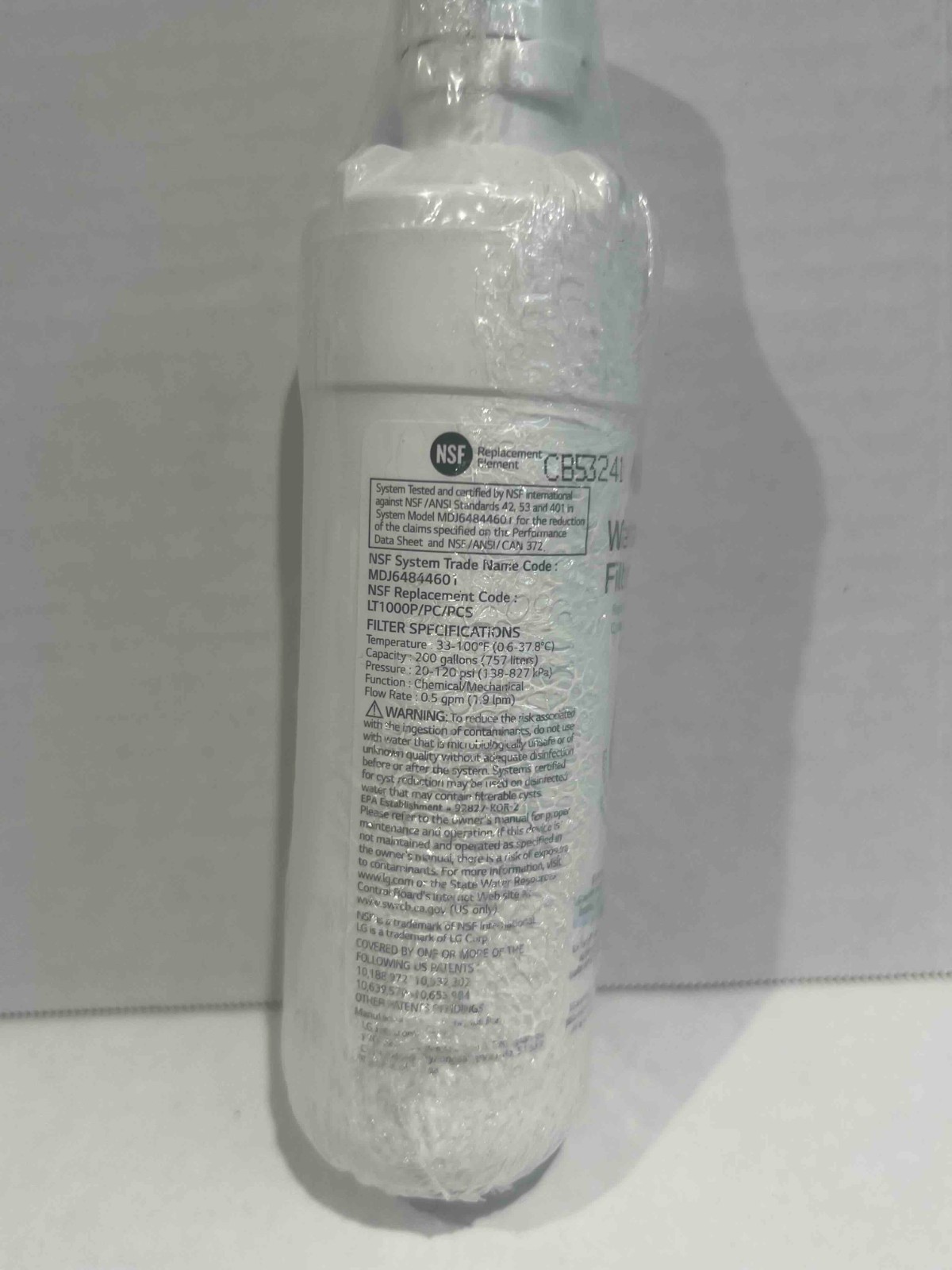 LG ADQ747935 LT1000P Refrigerator Water Filter Genuine OEM Replacement Cartridge