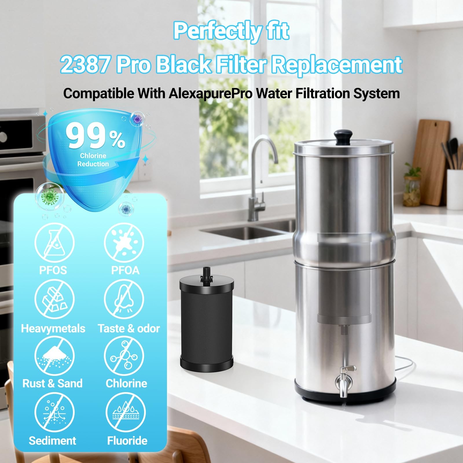 Alexapure 2387 Pro Water Filter Replacement, 3-Stage Filtration Reduces Chlor…