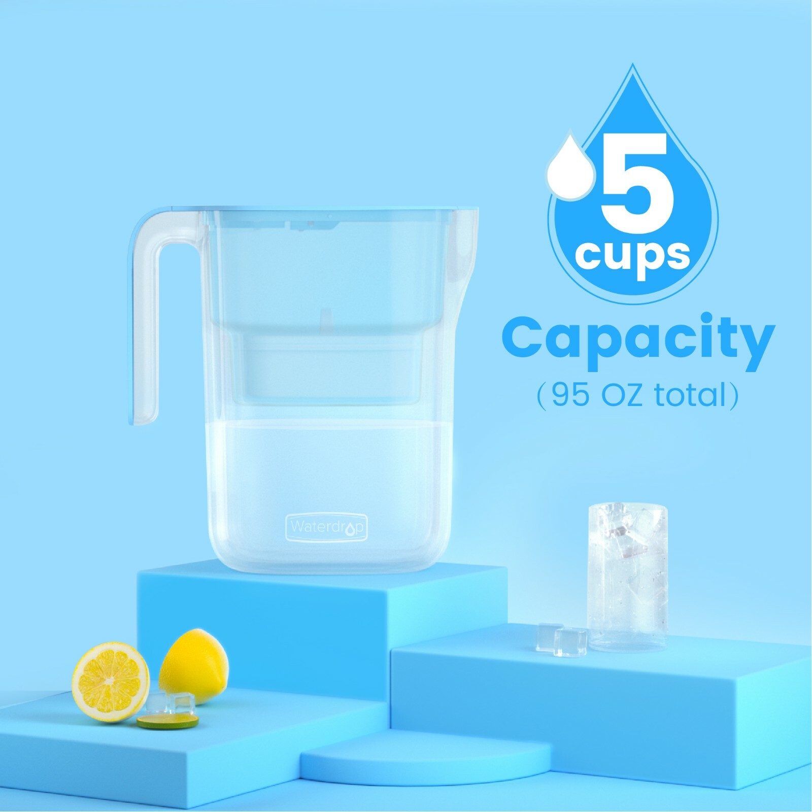Waterdrop Elfin 5-Cup Water Filter Pitcher, NSF Certified, BPA Free, Blue