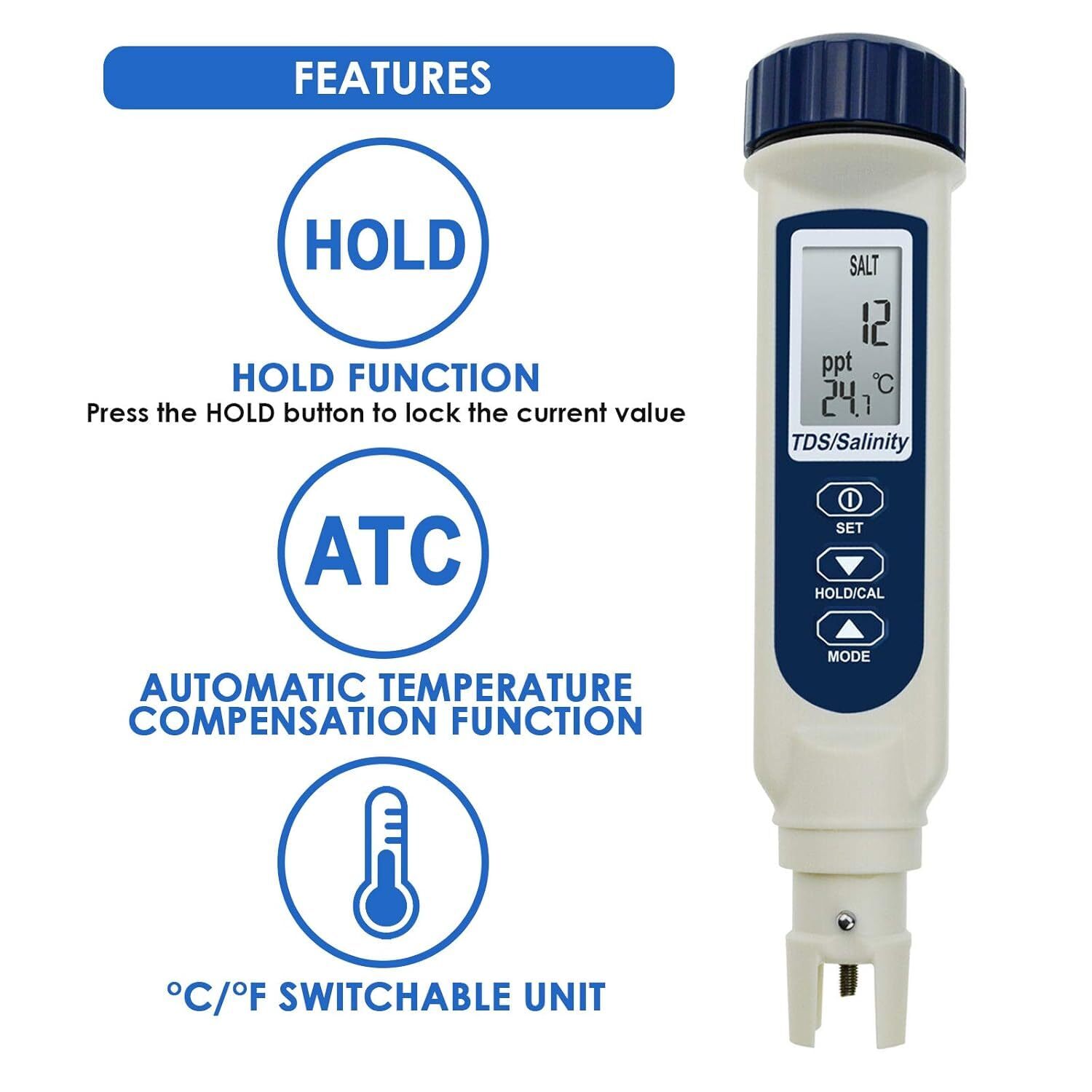 Pentype TDS/Salinity/Temperature Tester Water Quality Meter ATC Multiple…
