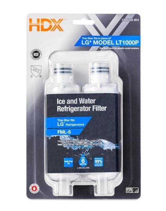 2-Pack HDX FML-5 Refrigerator Water Filter Replacement for LG LT1000P New OB