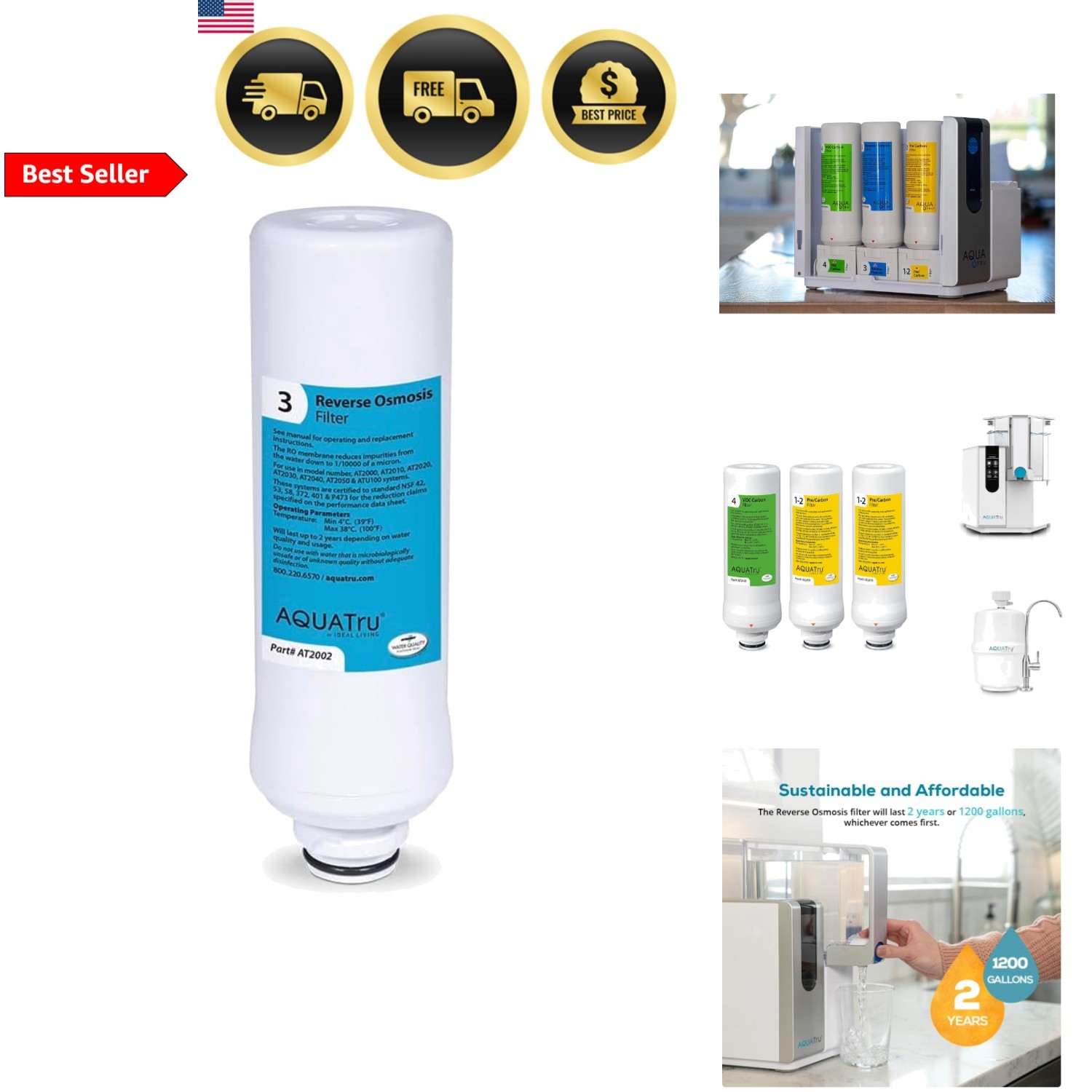 Reverse Osmosis Filter Stage 3 for Countertop Under Sink Water Purification S…
