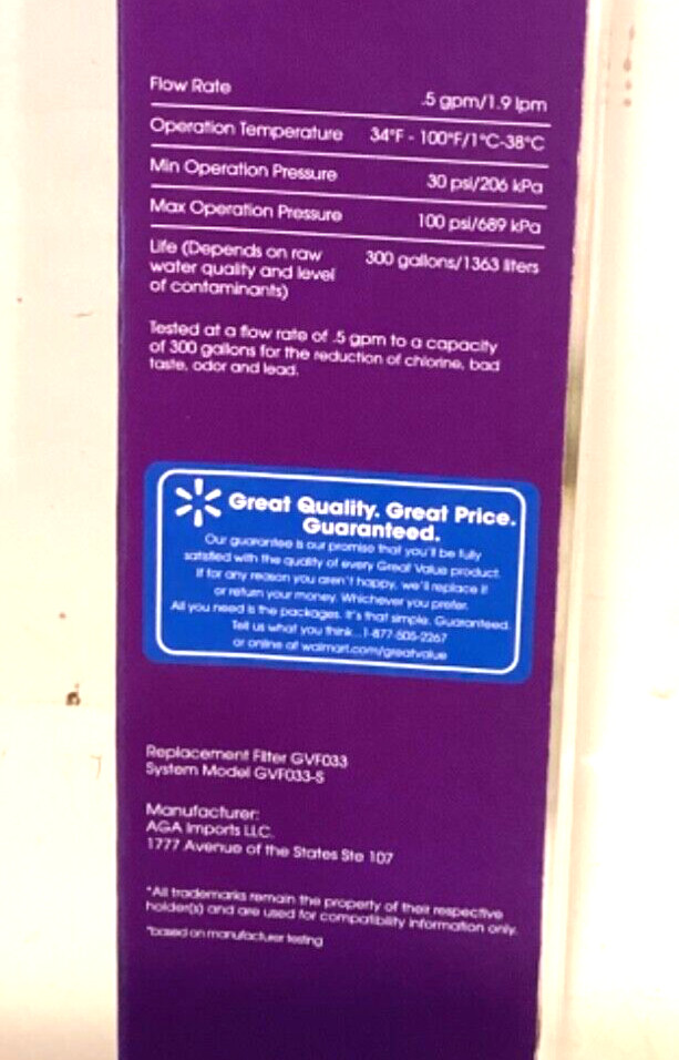Great Value Refrigerator Water Filter Replaces Ge Model RPWF 6 Month 300 Gallons