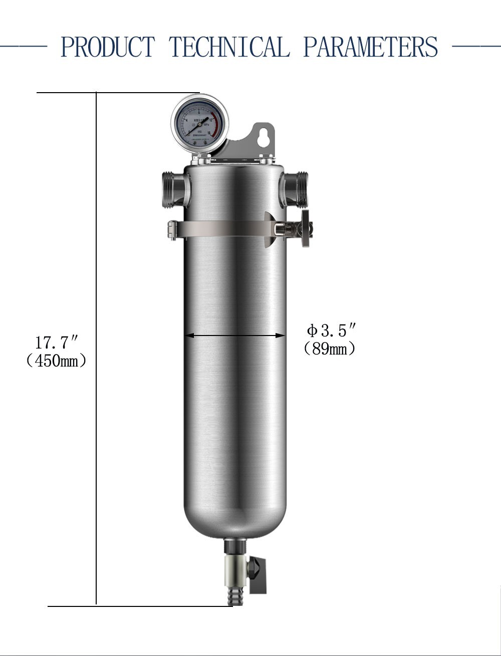 1 Inlet 10in 304 Stainless Steel Front Filter w/ 40μm Filter Screen 8000L/h