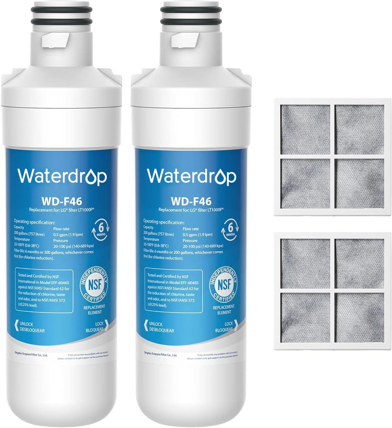 LT1000PC ADQ747935 Refrigerator Water Filter and Air Filter, Replacement for LG®