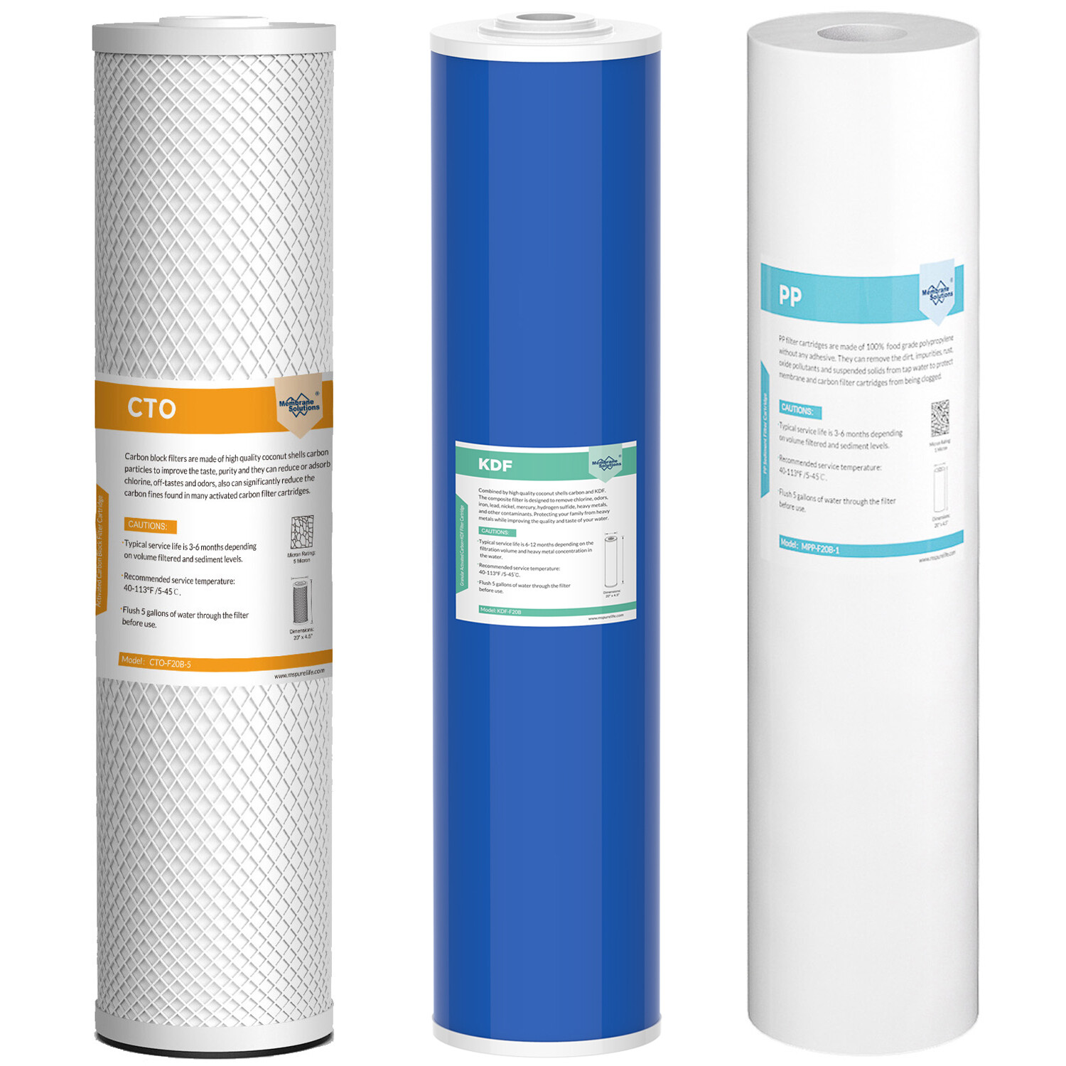 3 Stage 20″ x 4.5″ Water Softener Sediment Carbon KDF Filter Heavy Metal Remove