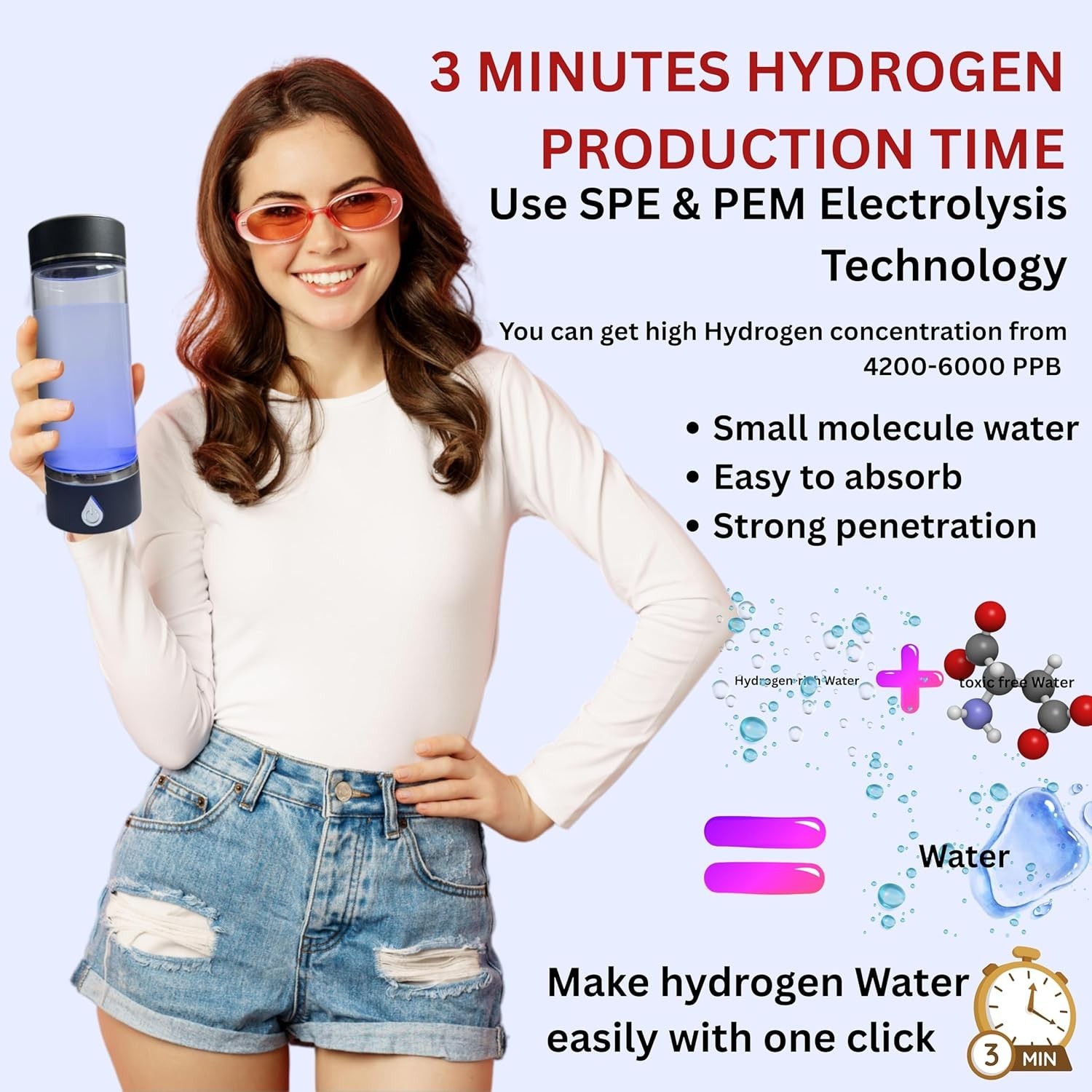 H2 Hydrogen Portable Water Bottle, Meets Style and Well-Being, Refine Water