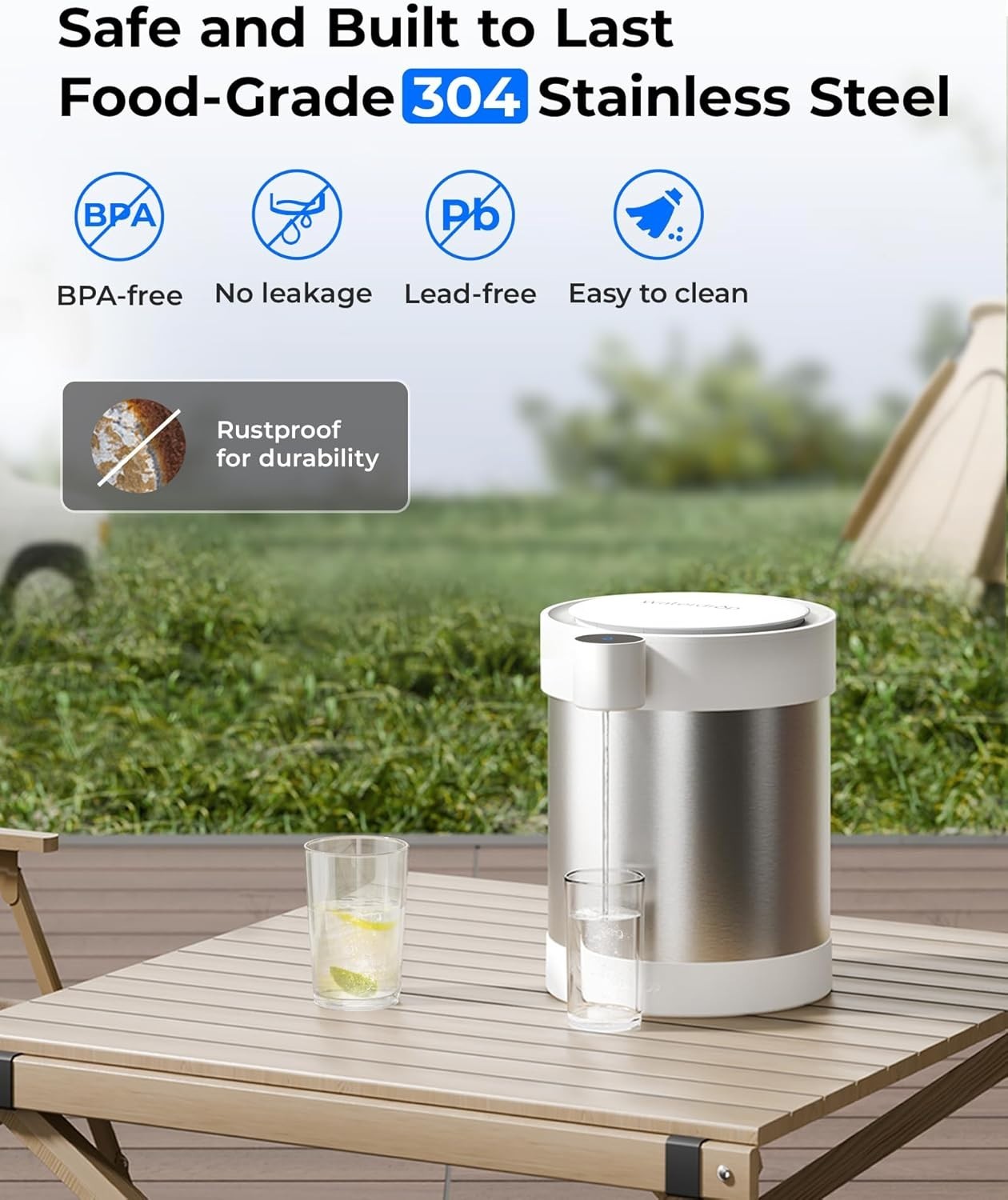 Waterdrop Rechargeable Non-Gravity Water Filter System, 5-Stage Stainless Steel