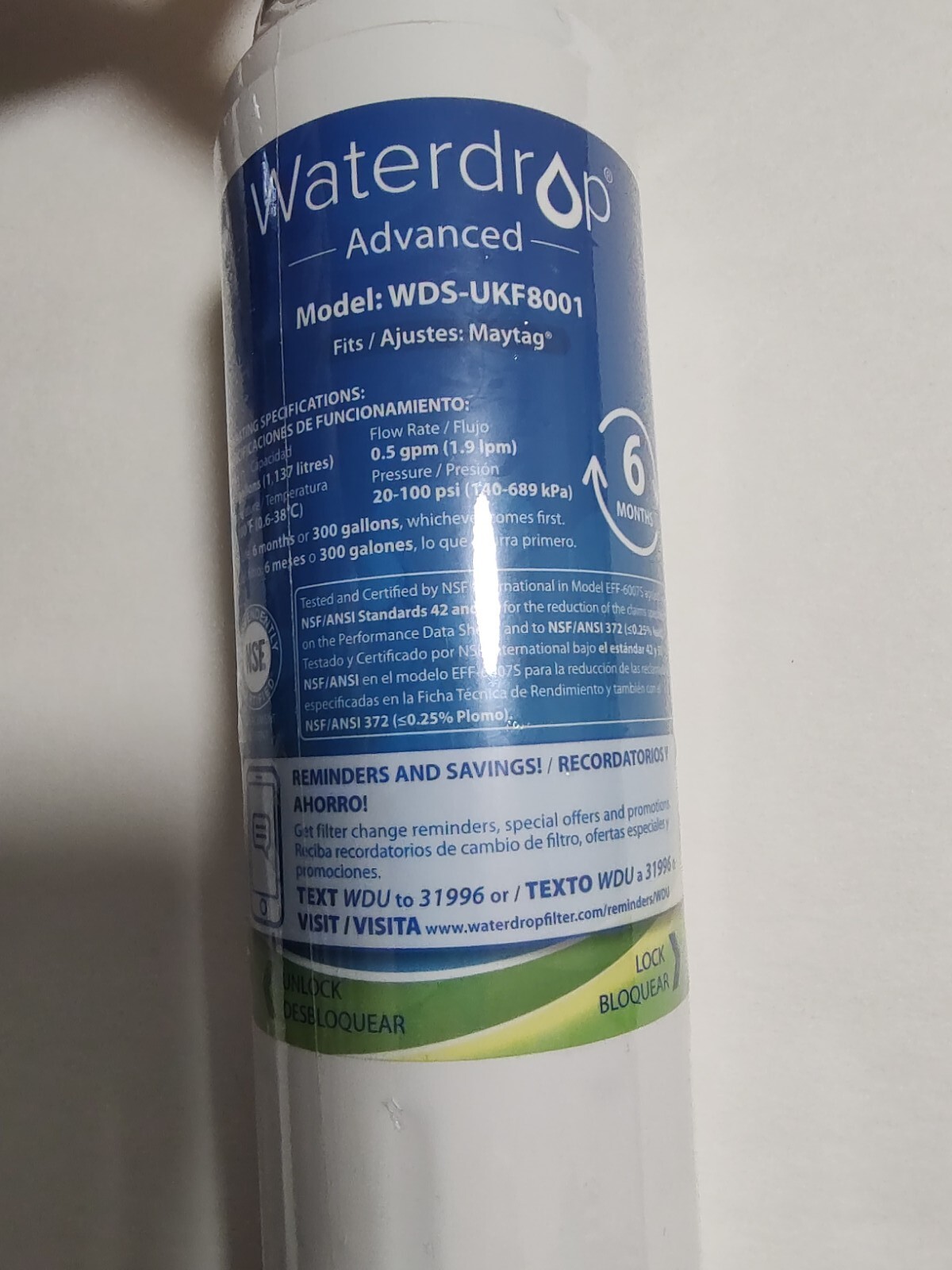 Waterdrop UKF8001 Refrigerator Water Filter Replacement Maytag 300 Gallons 6M m