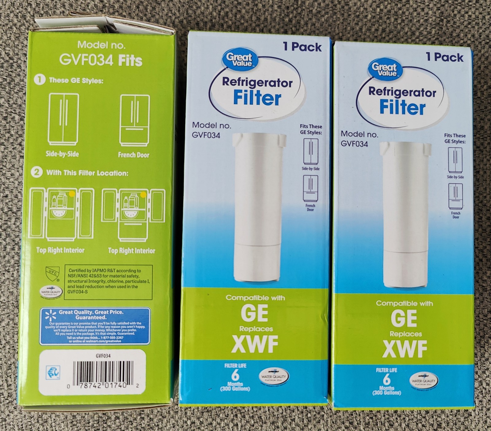 Set of (3) Water Filter Replaces XWF French Door Side-By-Side Great Value GVF034