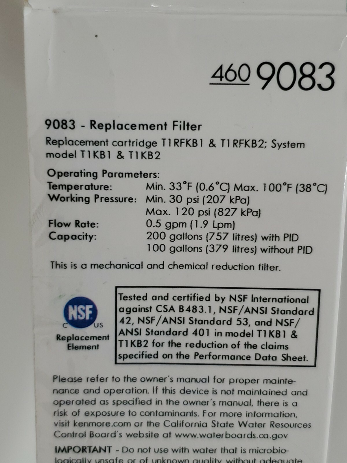 Kenmore 460-9083 Replacement Refrigerator Water Filter Replaces Model 4609030